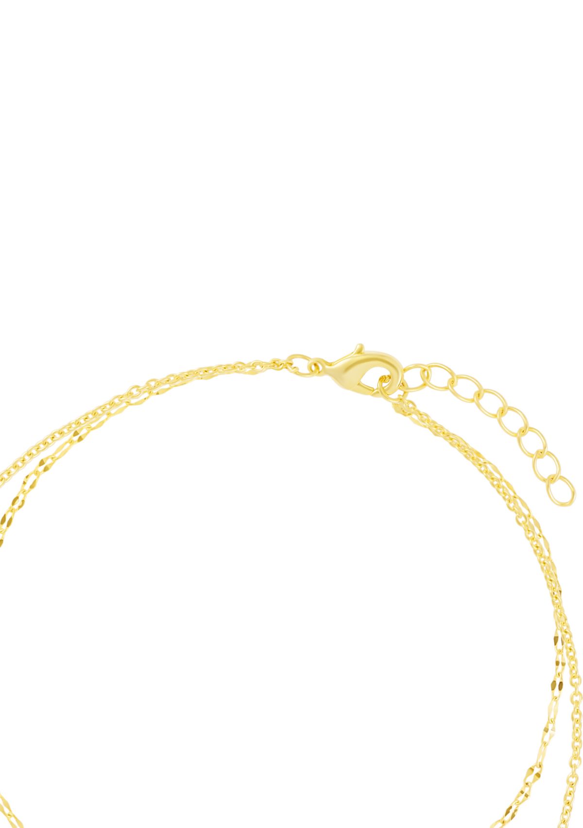 Gold Plated Cubic Zirconia Heart Double Chain Anklet