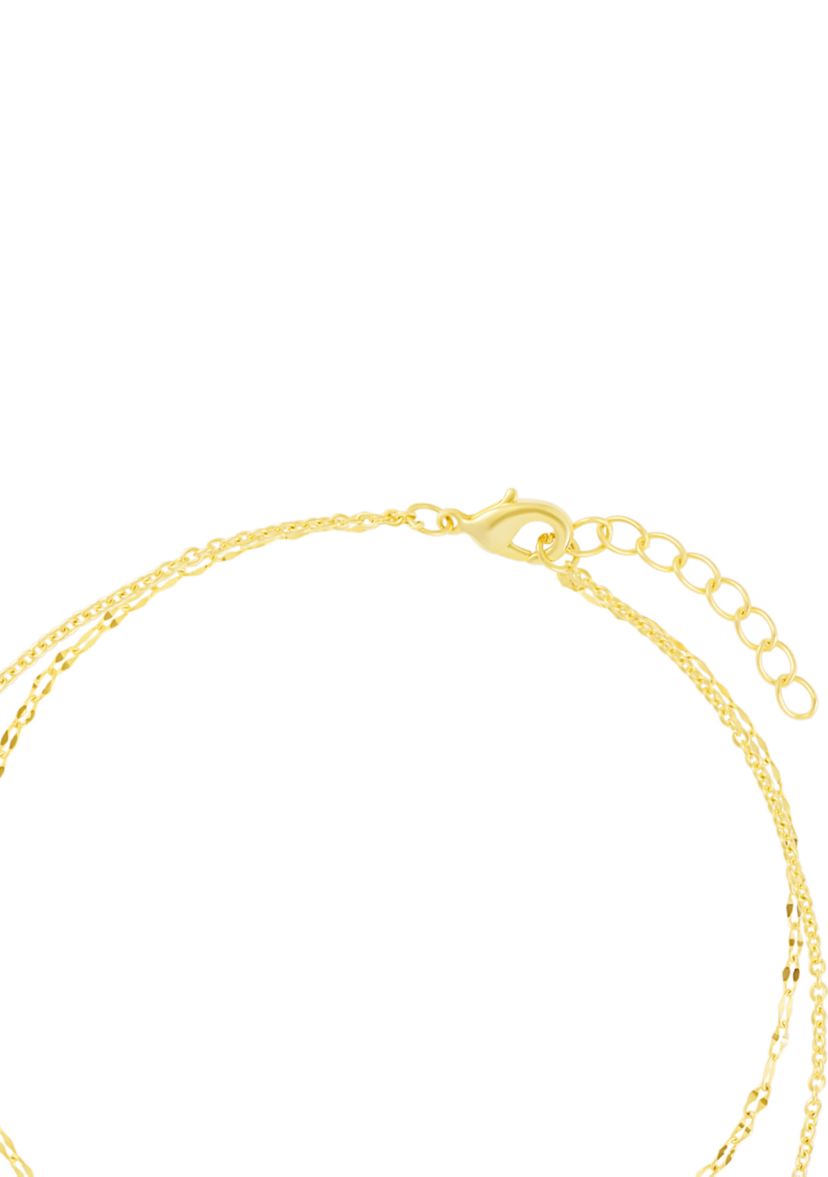 Gold Plated Cubic Zirconia Heart Double Chain Anklet