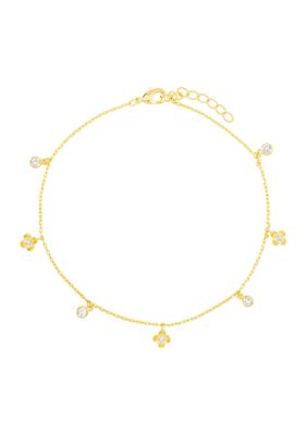 Belk Silverworks Gold Plated Cubic Zirconia Flower and Evil Eye Anklet, 9 in