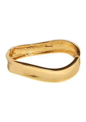 Belk Silverworks Gold Plated 7"" Wave Hinge Bangle Bracelet