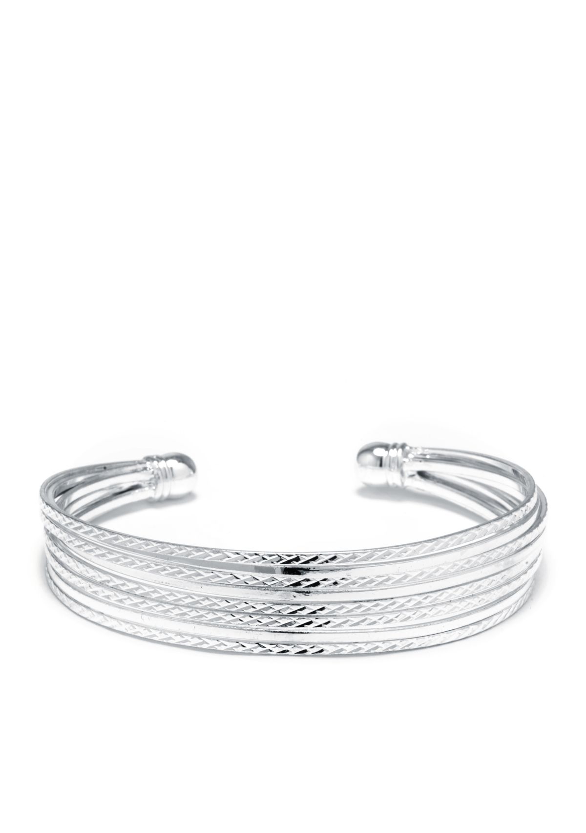 5.5" Silver Plated Diamond Cut and High Polished Multi Row Cuff