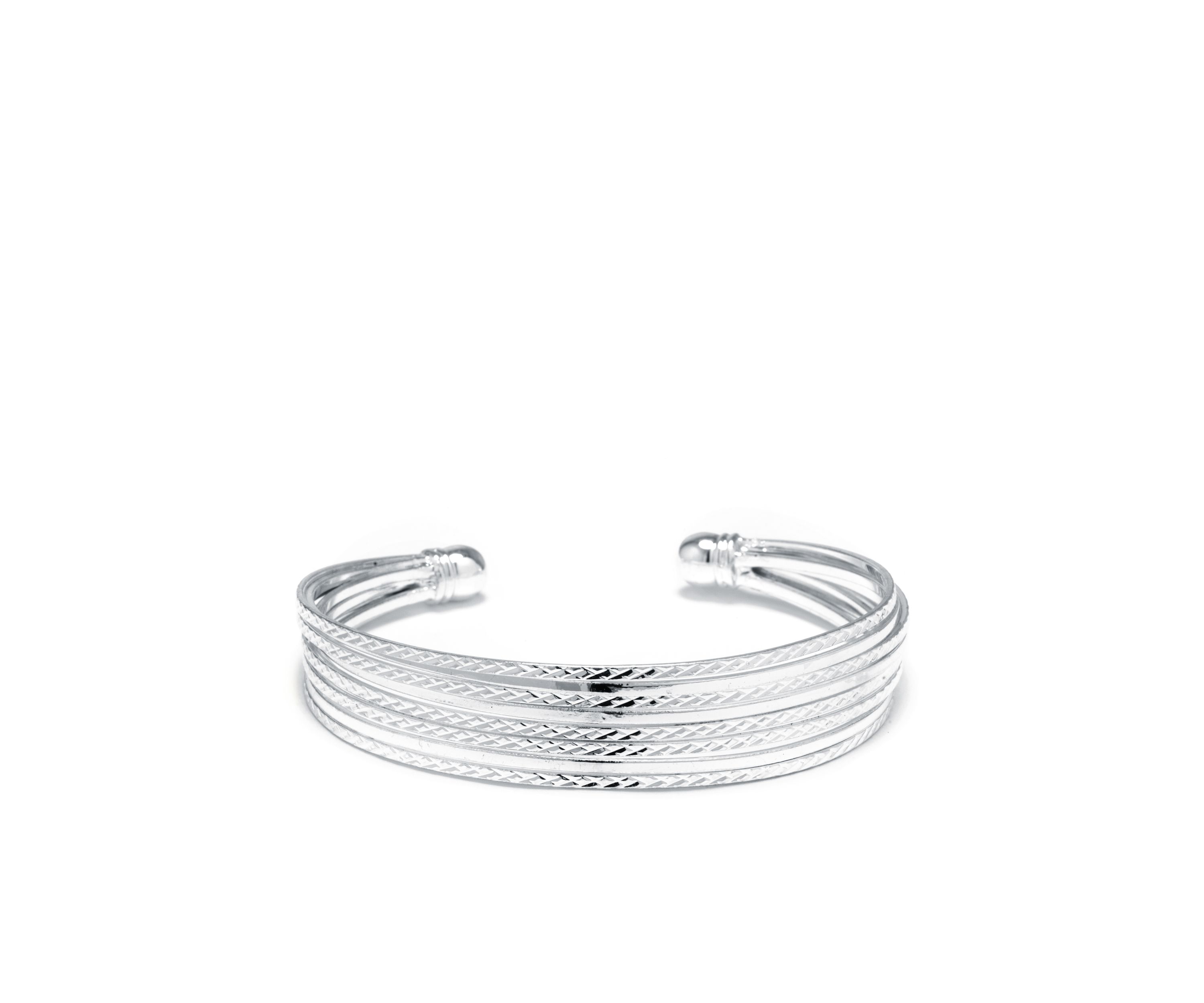 5.5" Silver Plated Diamond Cut and High Polished Multi Row Cuff
