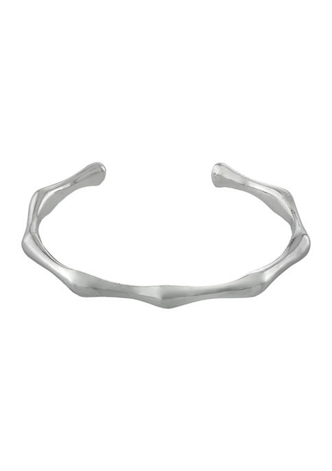 Fine Silver Plated 6 Inch High Polished Bamboo Cuff Bracelet