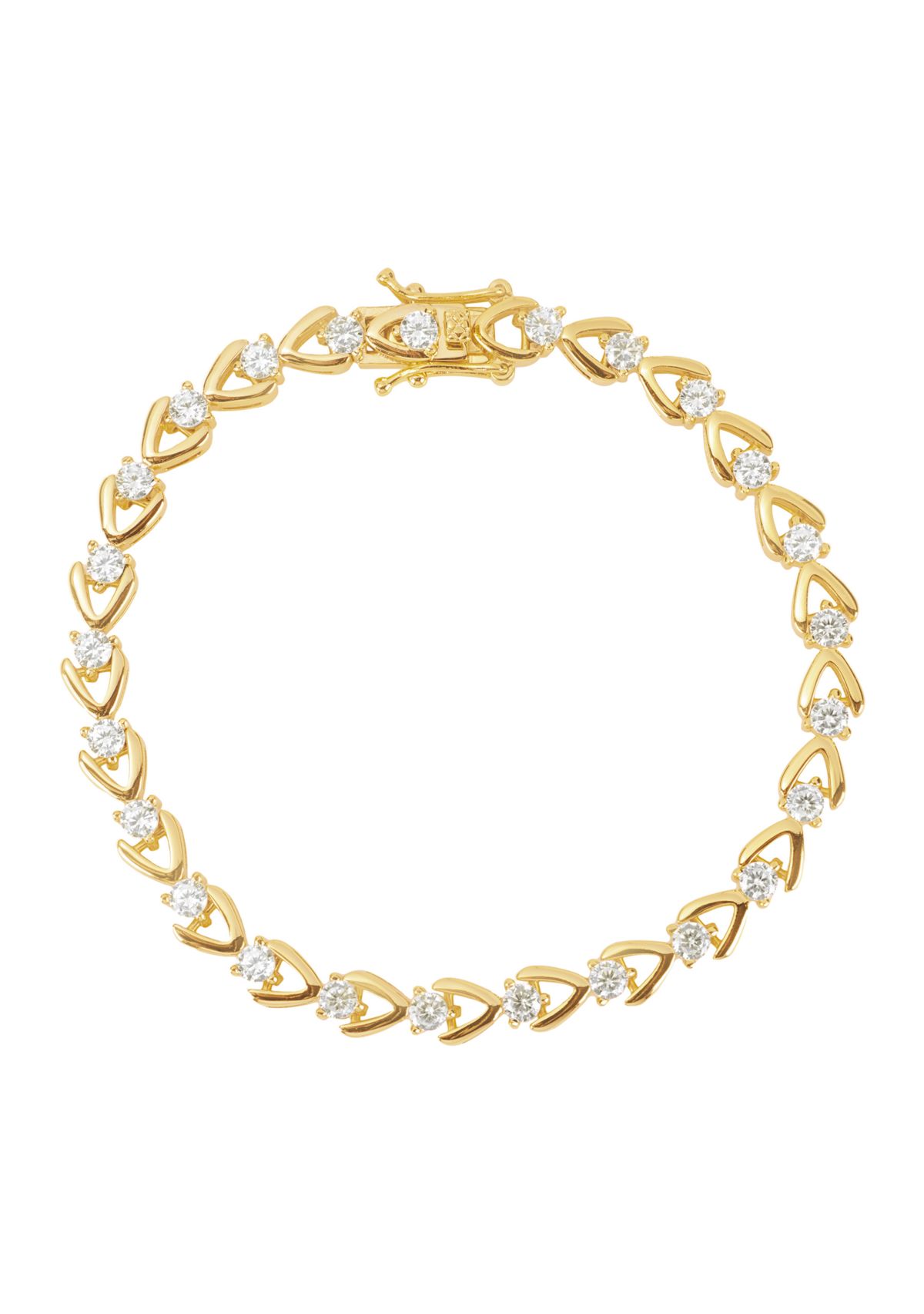 Gold Plated Cubic Zirconia Round Tennis Horseshoe Bracelet