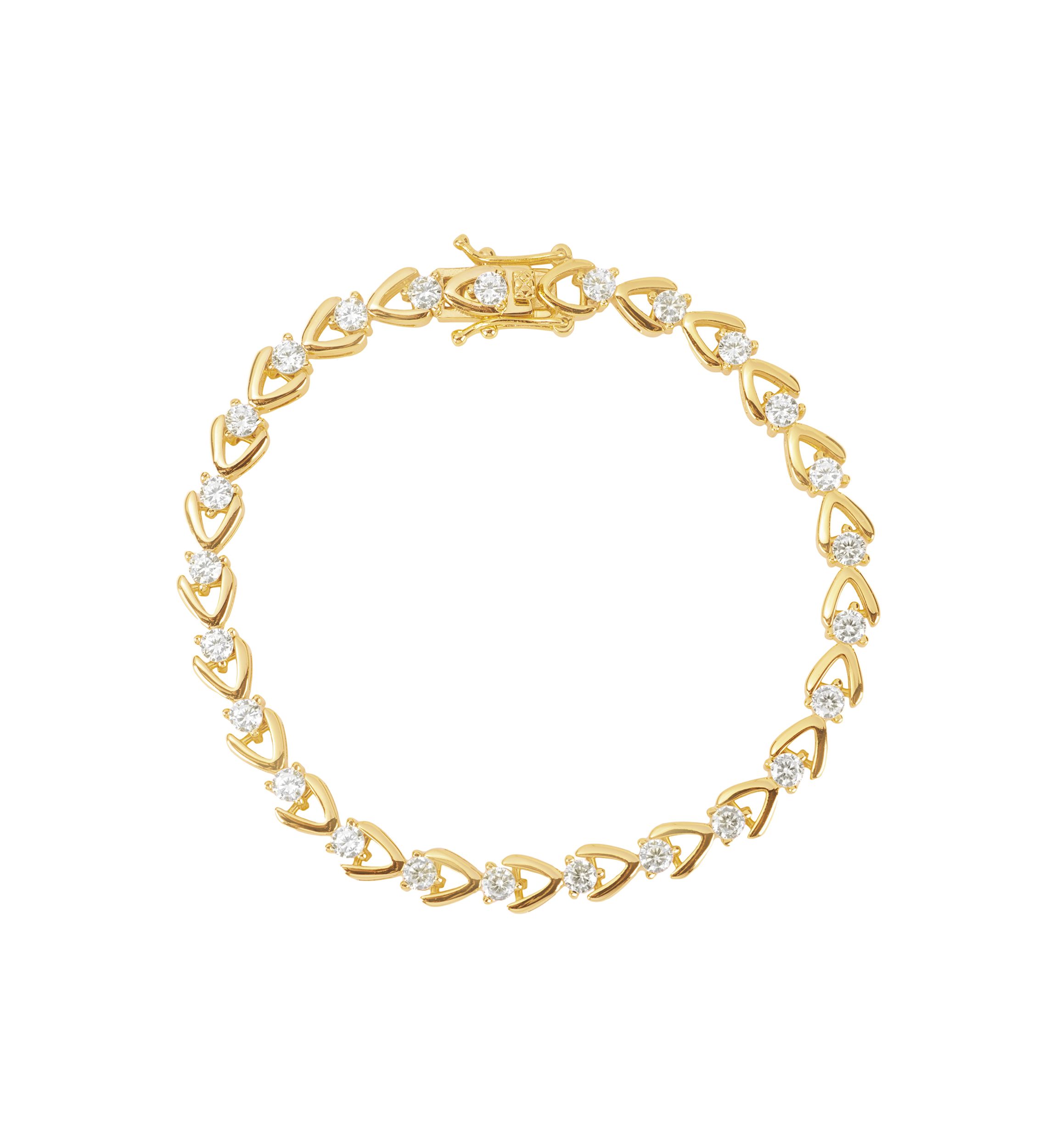 Gold Plated Cubic Zirconia Round Tennis Horseshoe Bracelet