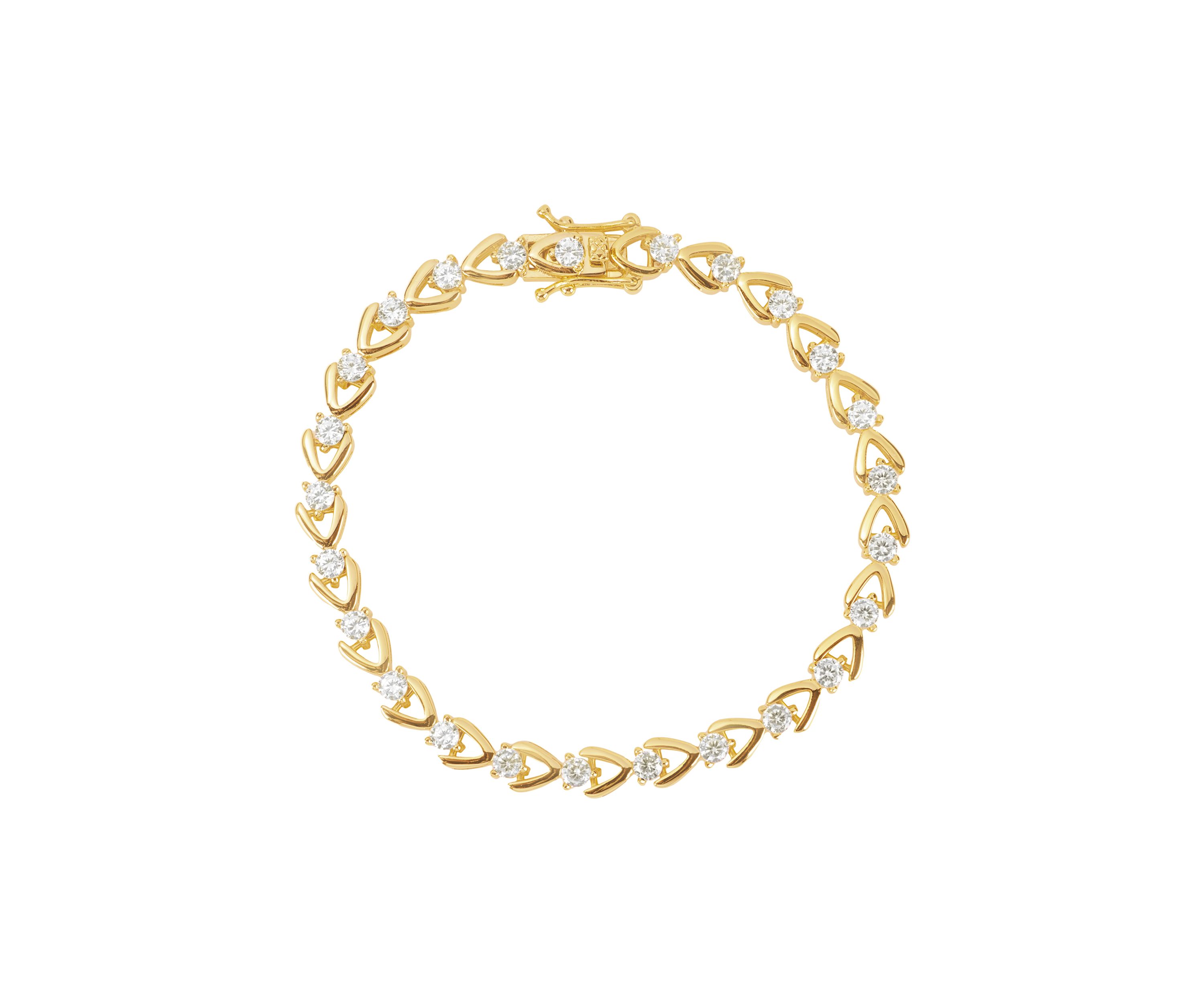 Gold Plated Cubic Zirconia Round Tennis Horseshoe Bracelet