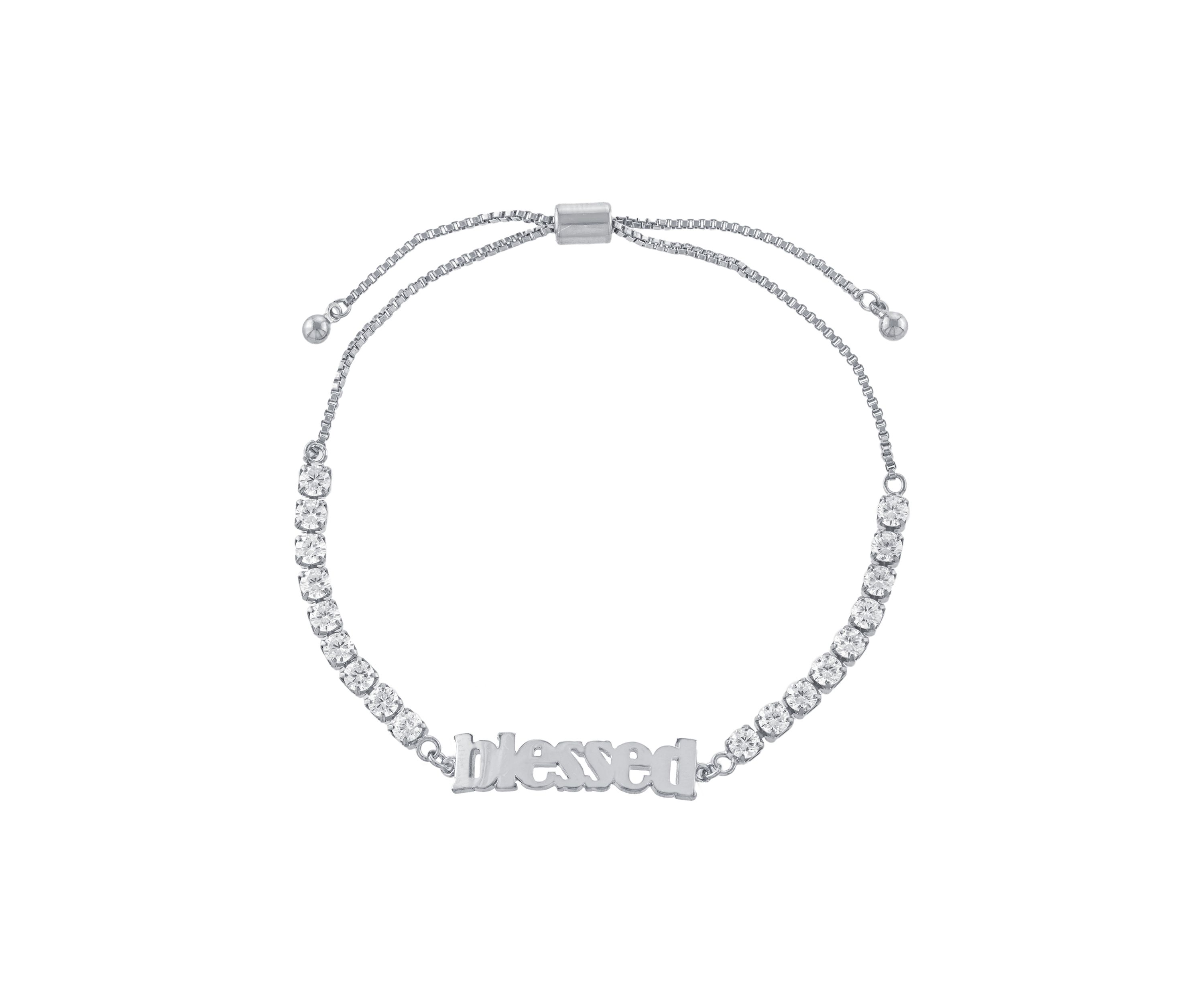Fine Silver Plated Cubic Zirconia Blessed Bolo Bracelet