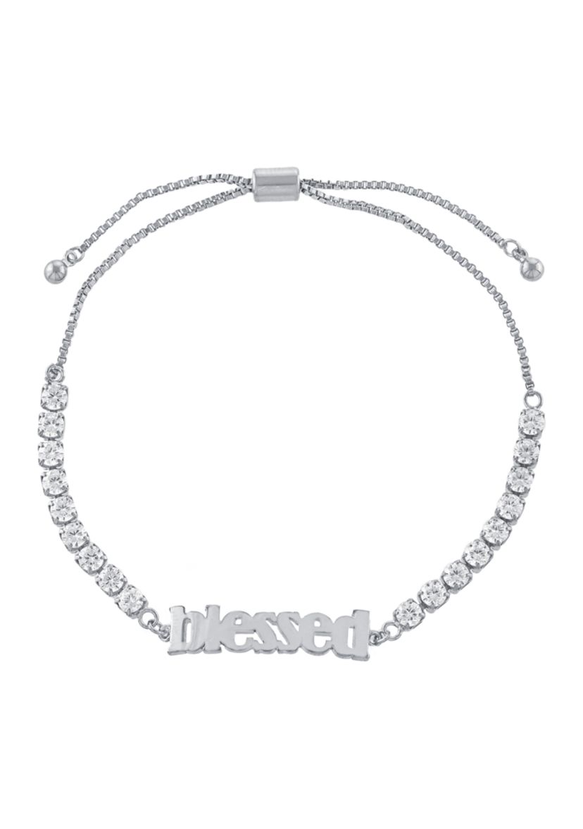 Fine Silver Plated Cubic Zirconia Blessed Bolo Bracelet
