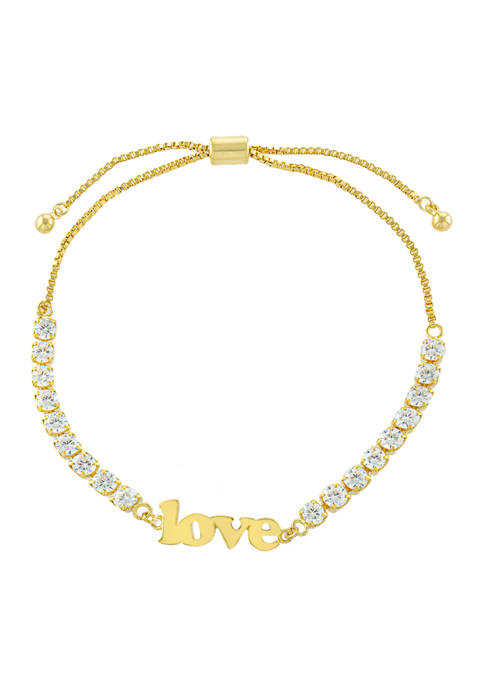 Yellow Gold Fine Silver Plated Cubic Zirconia Love Bolo Bracelet