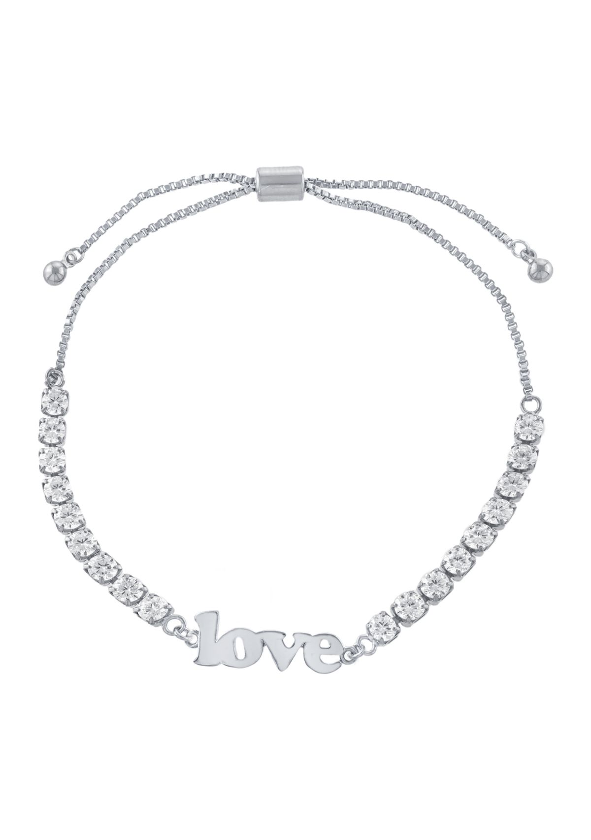 Fine Silver Plated Cubic Zirconia Love Bolo Bracelet
