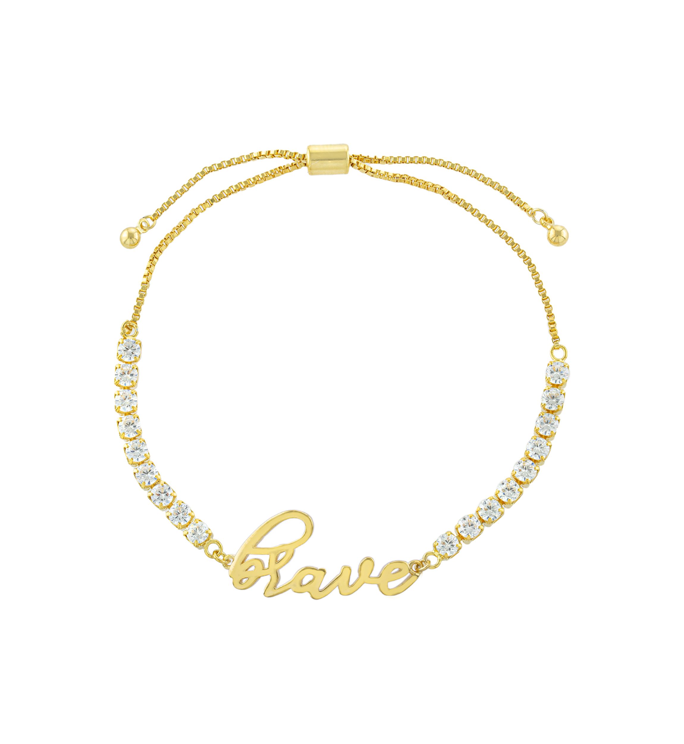 Yellow Gold Fine Silver Plated Cubic Zirconia Brave Bolo Bracelet