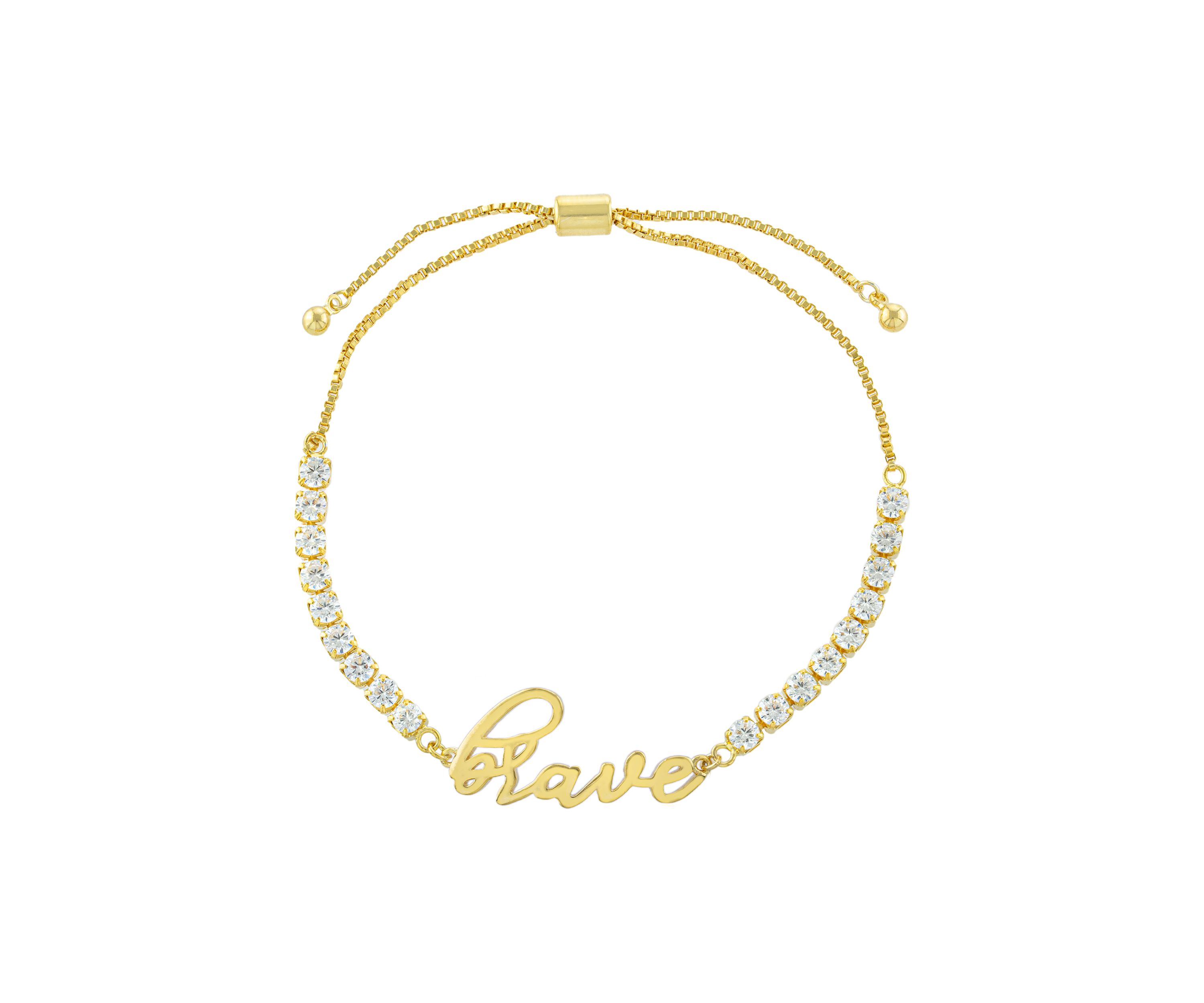Yellow Gold Fine Silver Plated Cubic Zirconia Brave Bolo Bracelet
