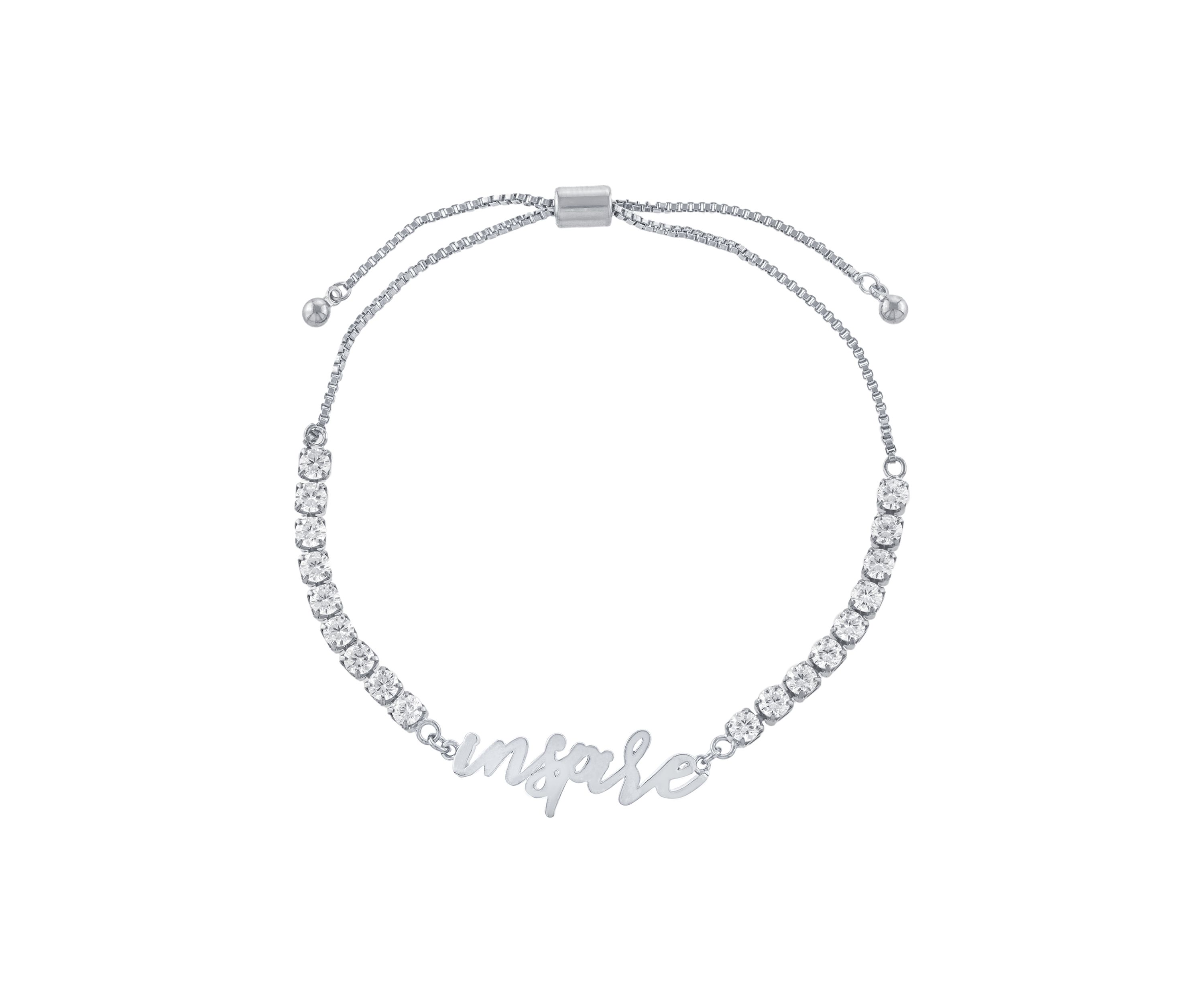 Fine Silver Plated Cubic Zirconia Inspire Bolo Bracelet