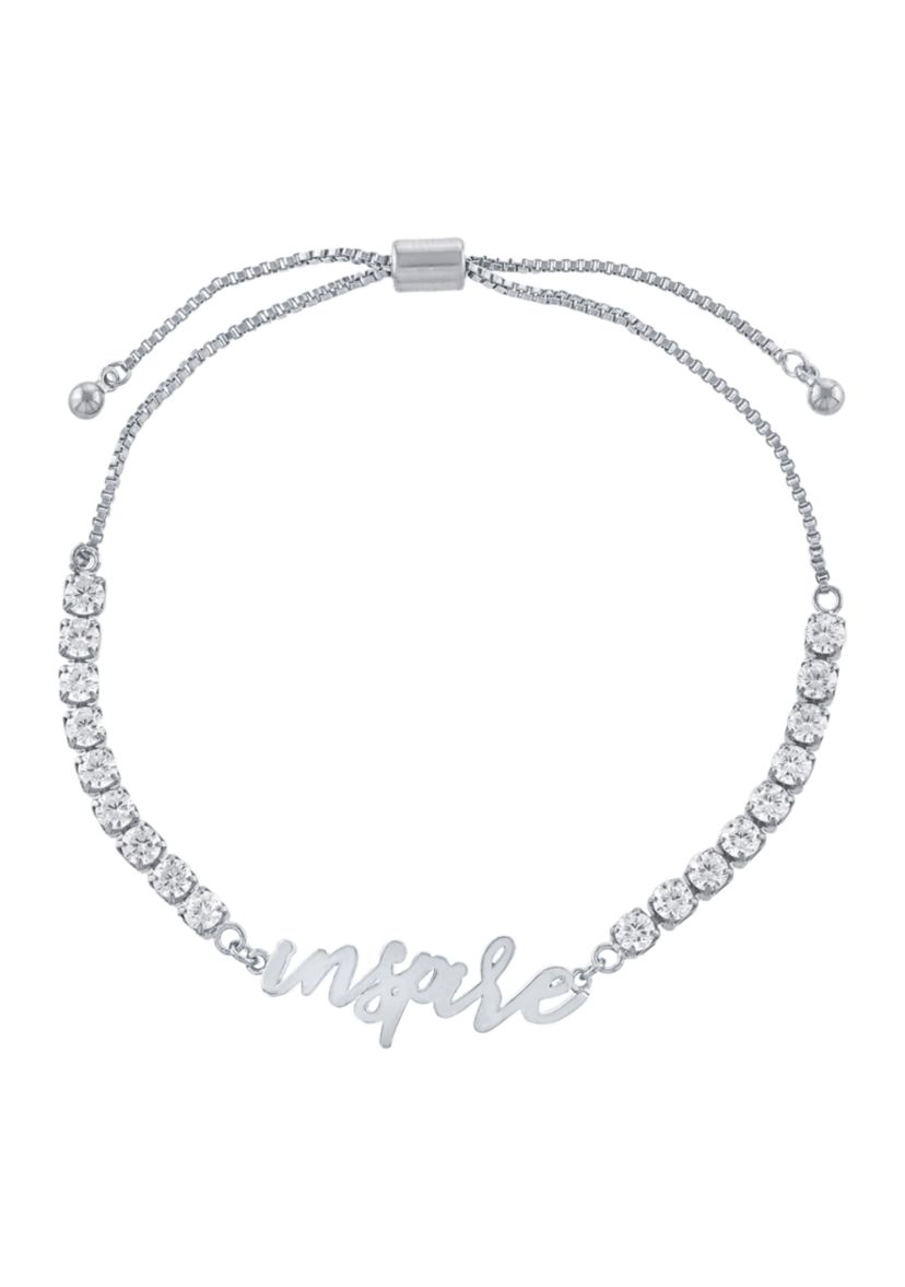 Fine Silver Plated Cubic Zirconia Inspire Bolo Bracelet