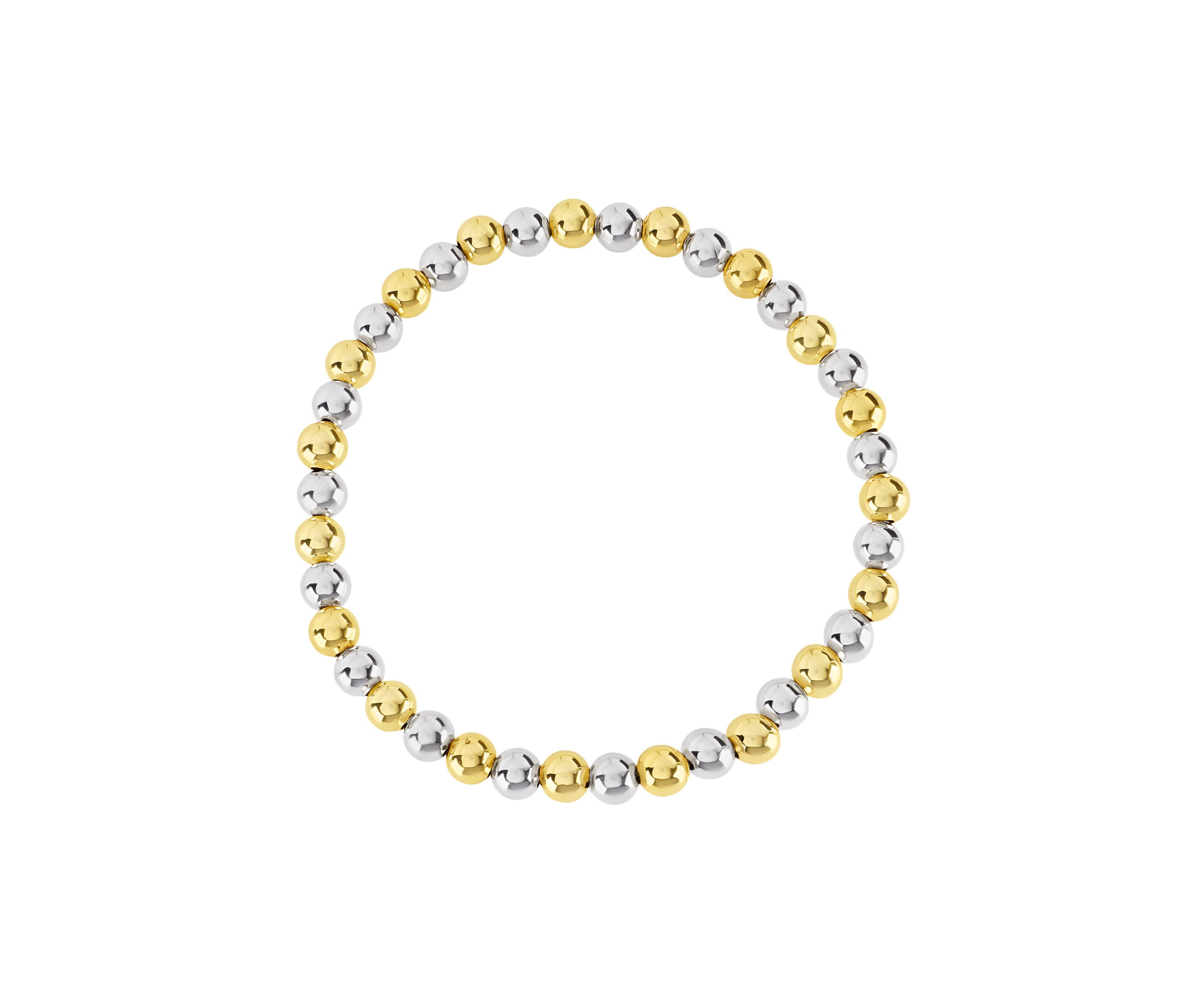 Two Tone Plated Beaded Stretch Bracelet
