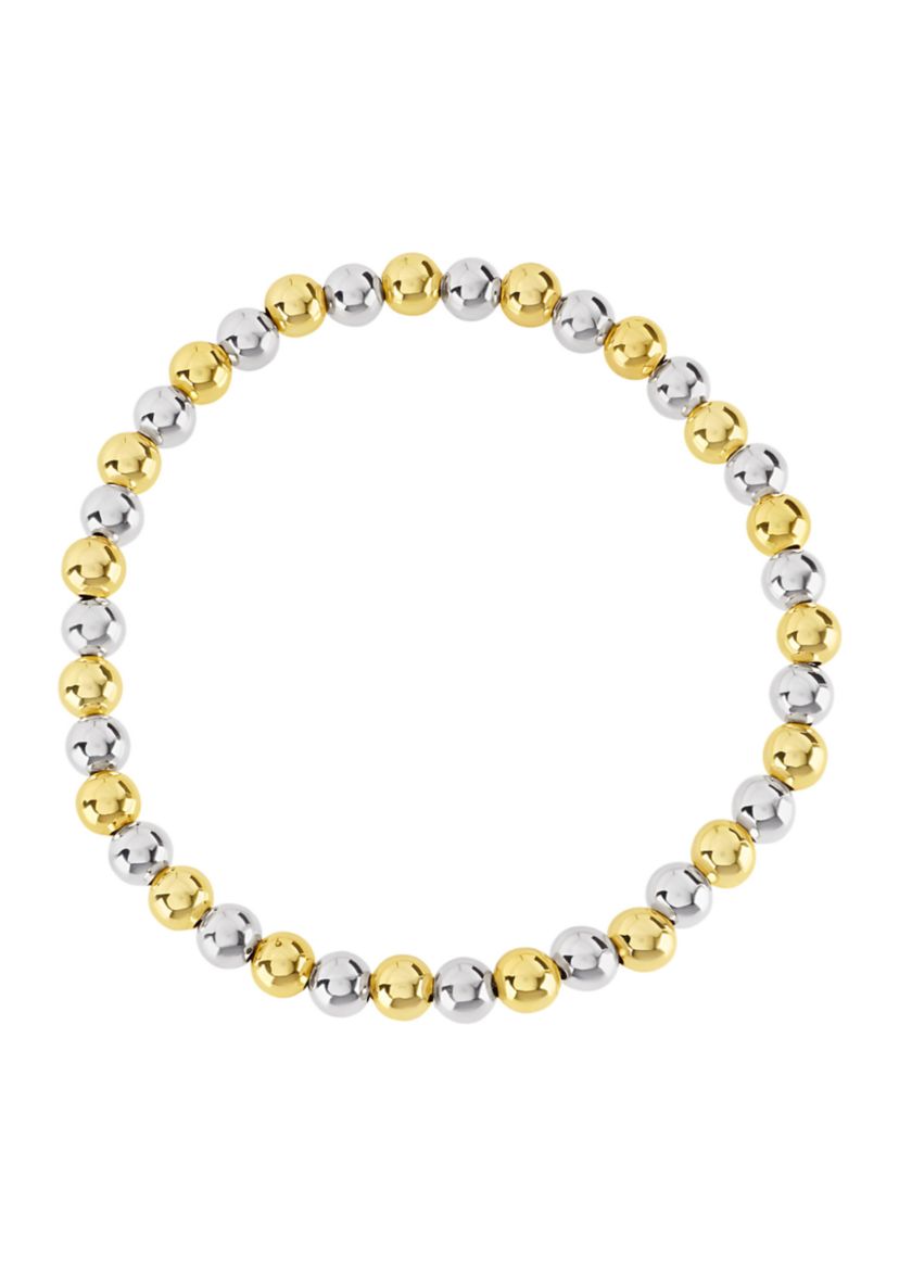 Two Tone Plated Beaded Stretch Bracelet