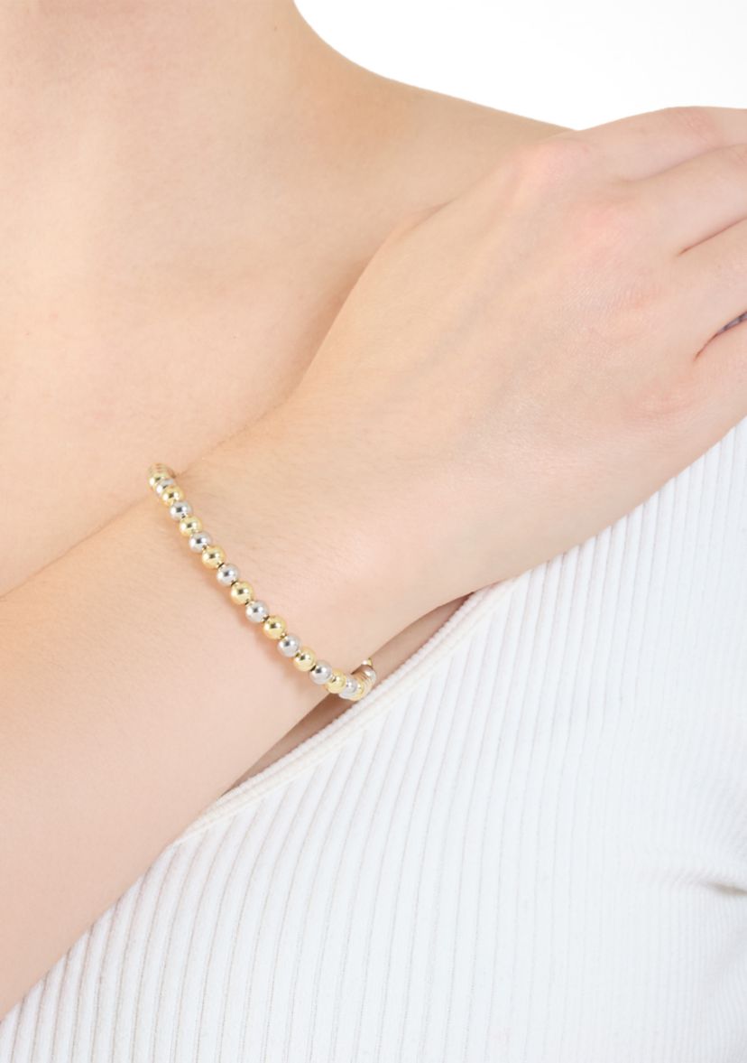 Two Tone Plated Beaded Stretch Bracelet