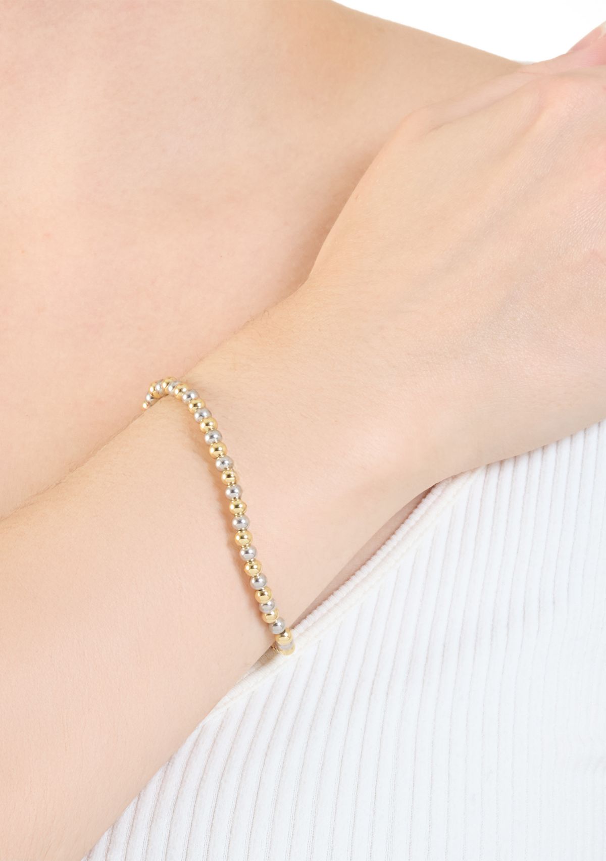 Plated Four Millimeter Beaded Stretch Bracelet