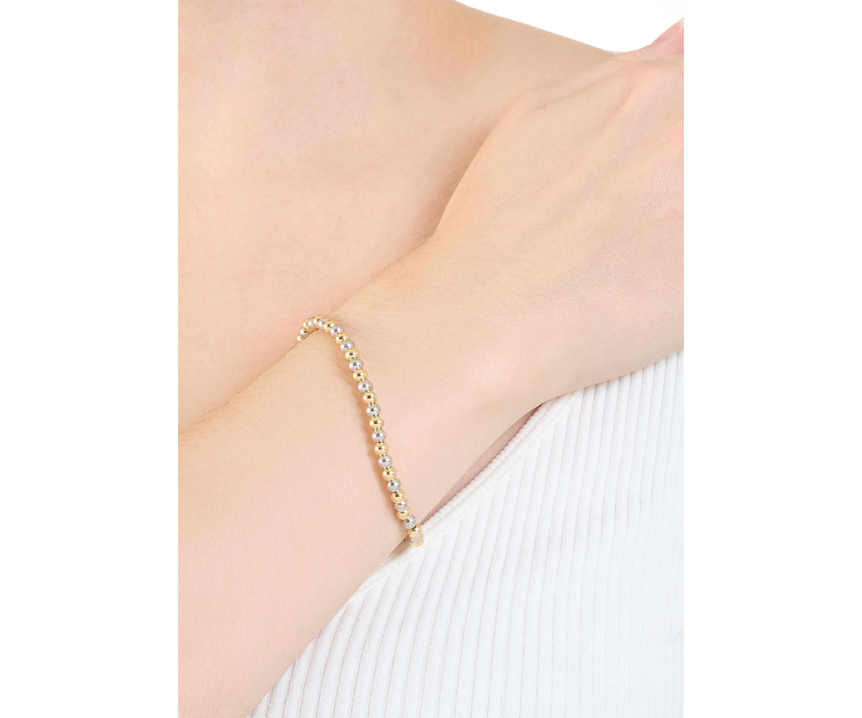 Plated Four Millimeter Beaded Stretch Bracelet