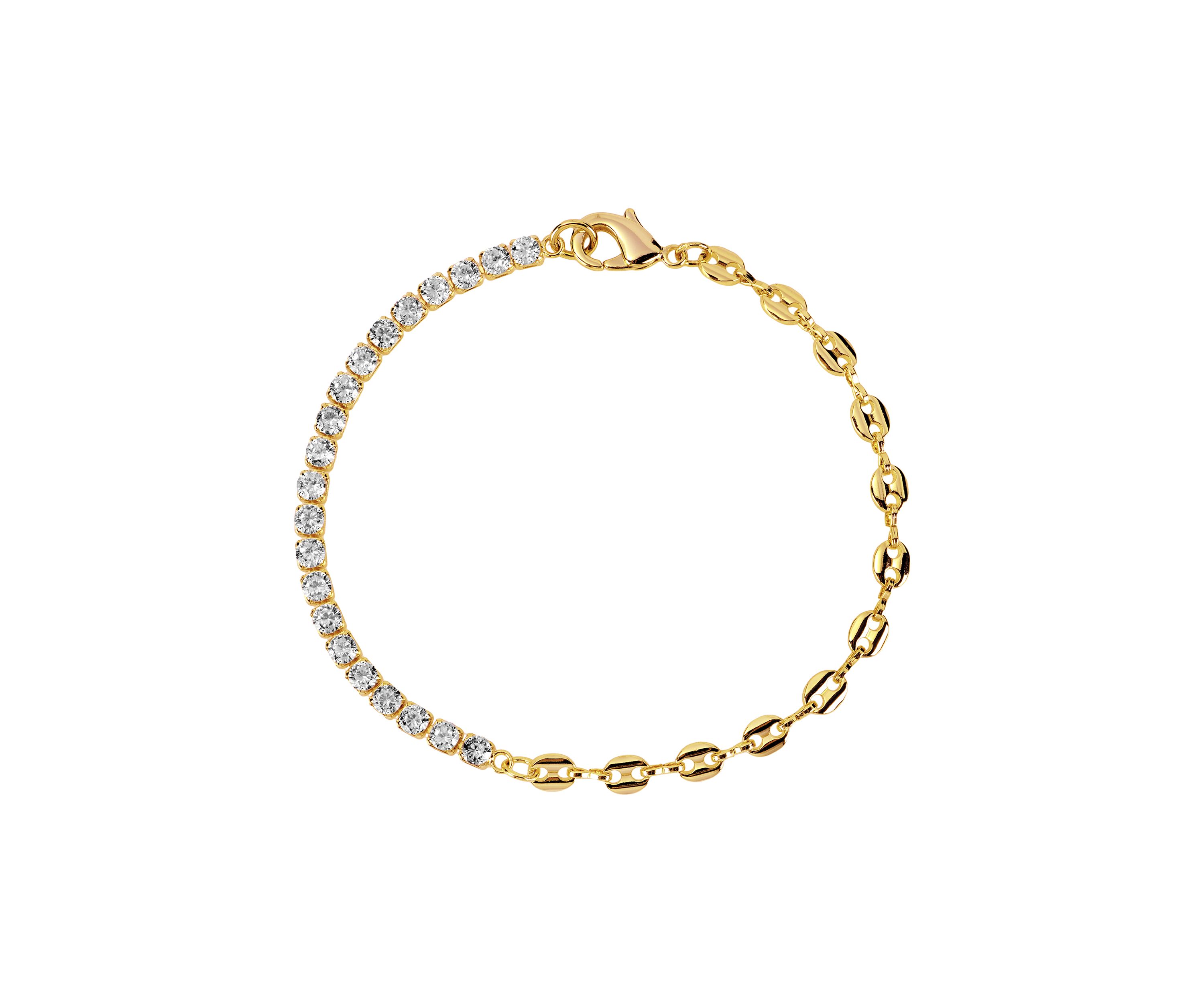 Gold Plated Cubic Zirconia and Mariner Chain Tennis Bracelet