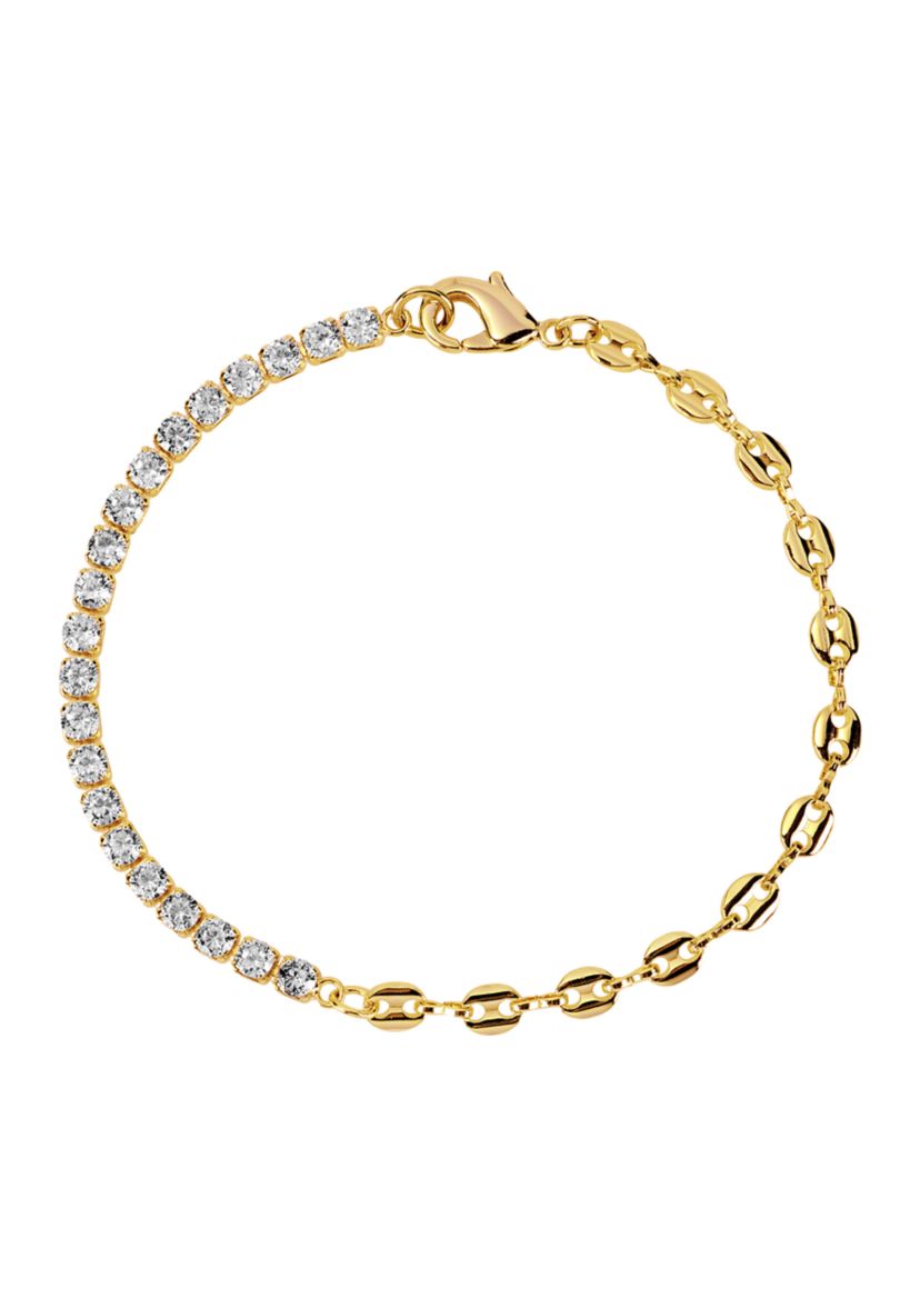 Gold Plated Cubic Zirconia and Mariner Chain Tennis Bracelet