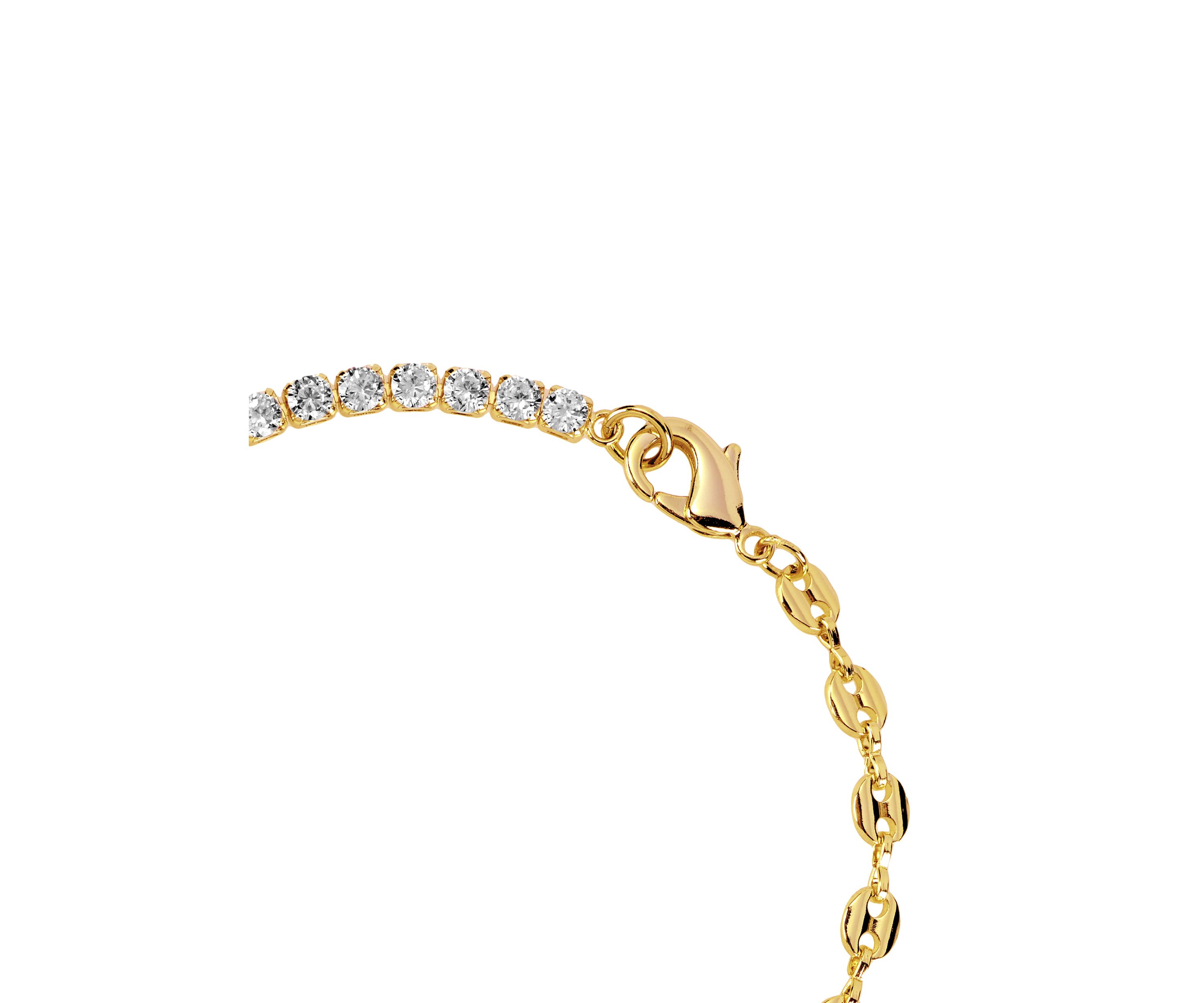Gold Plated Cubic Zirconia and Mariner Chain Tennis Bracelet