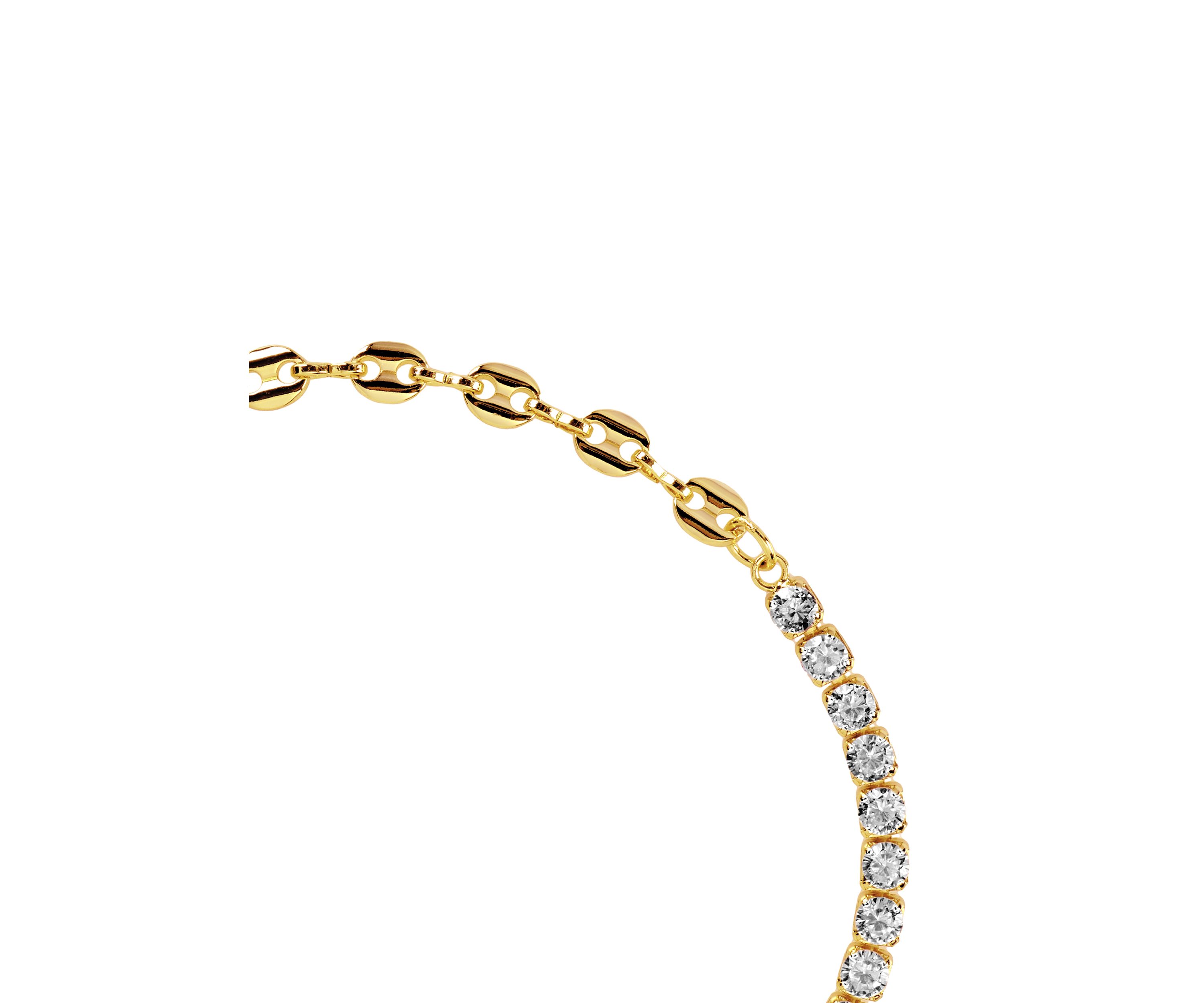 Gold Plated Cubic Zirconia and Mariner Chain Tennis Bracelet