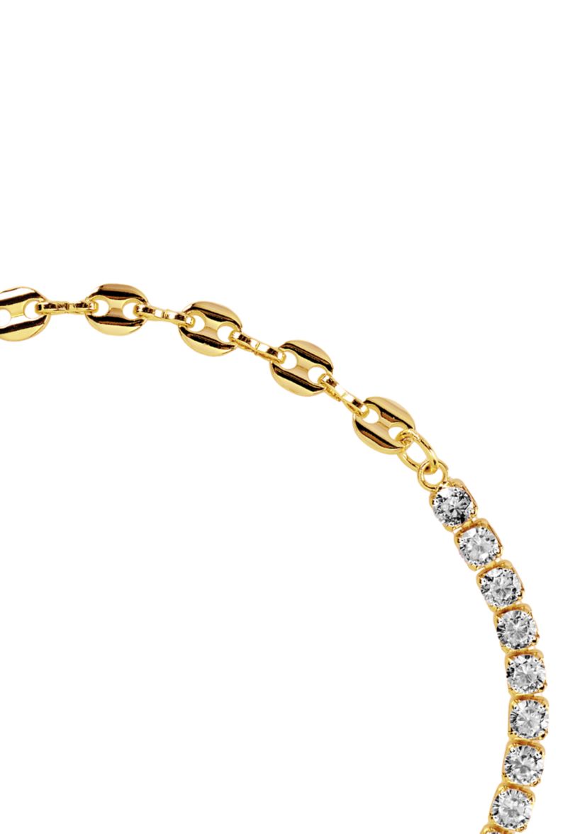 Gold Plated Cubic Zirconia and Mariner Chain Tennis Bracelet