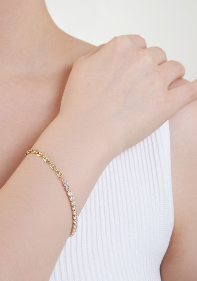 Gold Plated Cubic Zirconia and Mariner Chain Tennis Bracelet