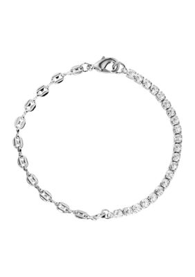 Silver Plated Half Mariner Chain and Cubic Zirconia Tennis Bracelet