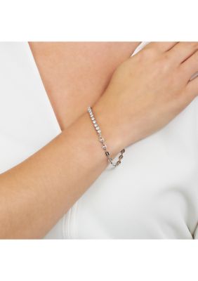 Silver Plated Half Mariner Chain and Cubic Zirconia Tennis Bracelet