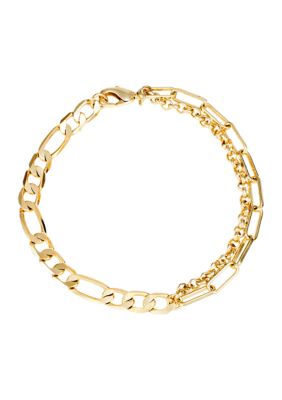 Belk Silverworks Gold Plated 7"" Figaro Paperclip Round Link Chain Bracelet -  0751349426494