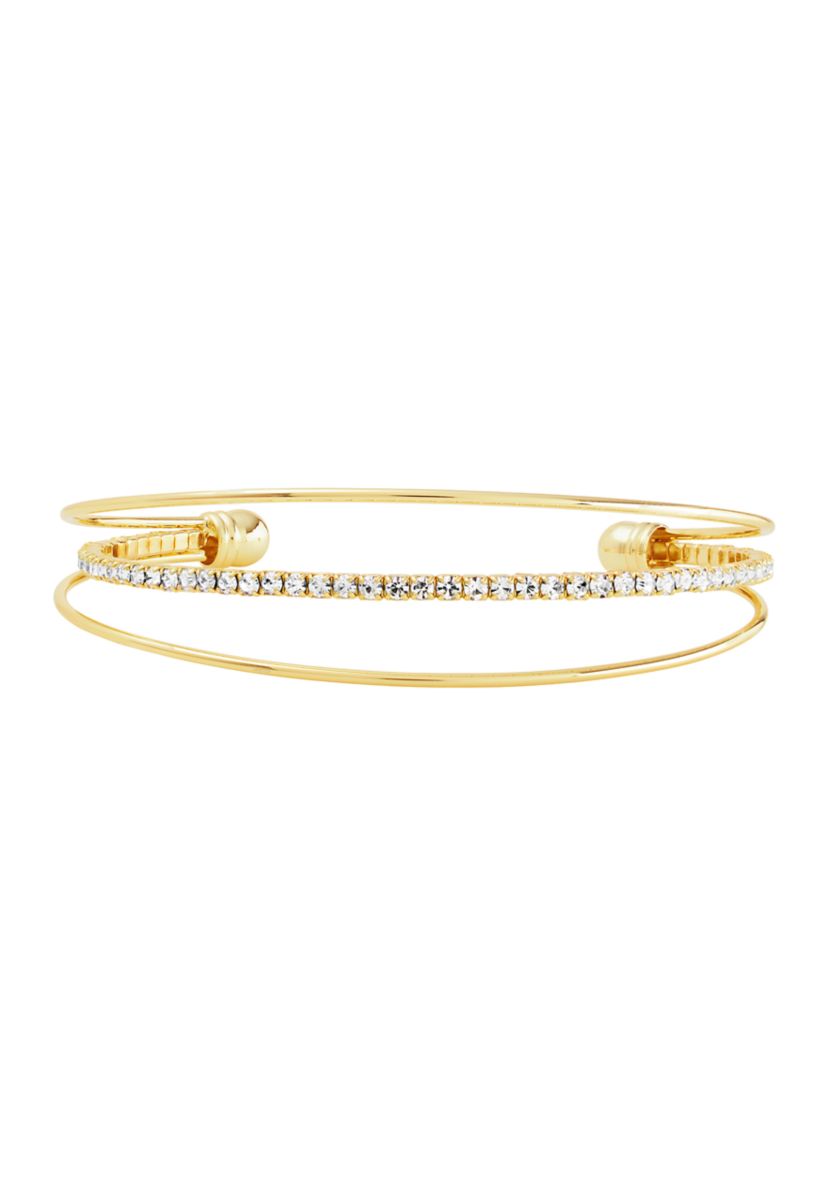 Gold Plated Crystal Open Cuff Bracelet