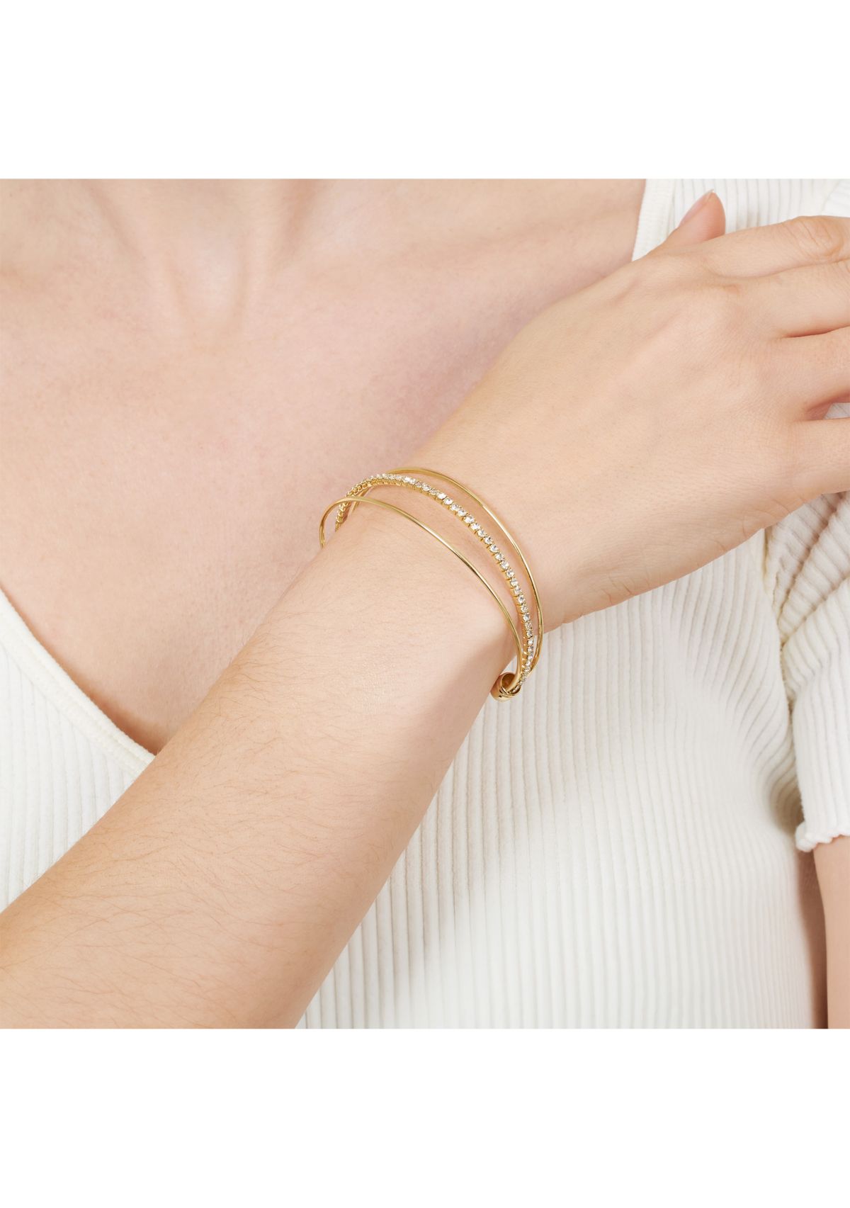 Gold Plated Crystal Open Cuff Bracelet