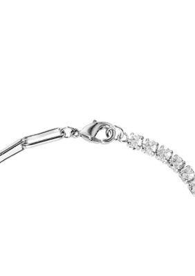 Silver Plated Half Cubic Zirconia Tennis and Paperclip Bracelet