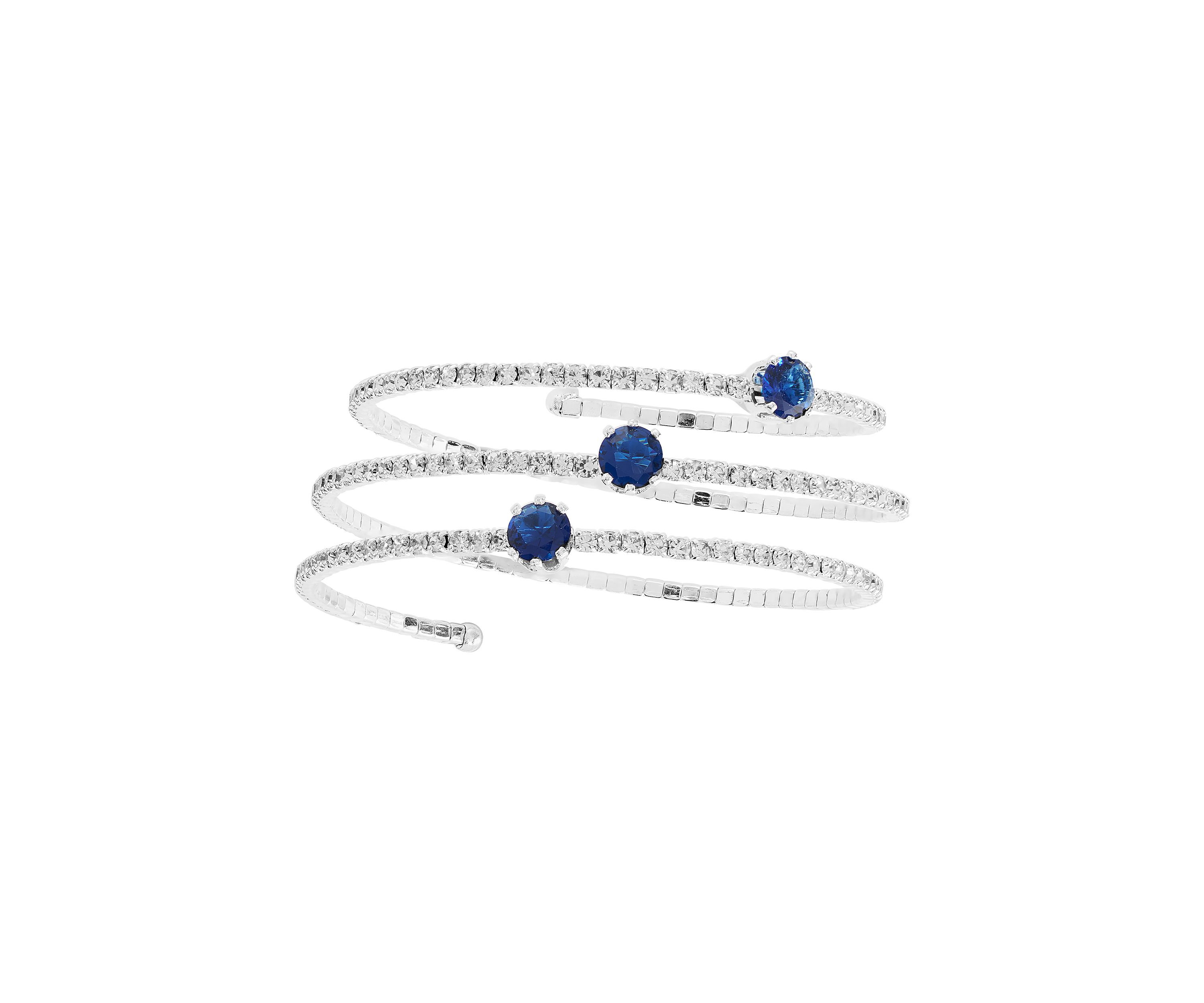 Silver Plated Blue Spinel and Crystal Slinky Wrap Bracelet
