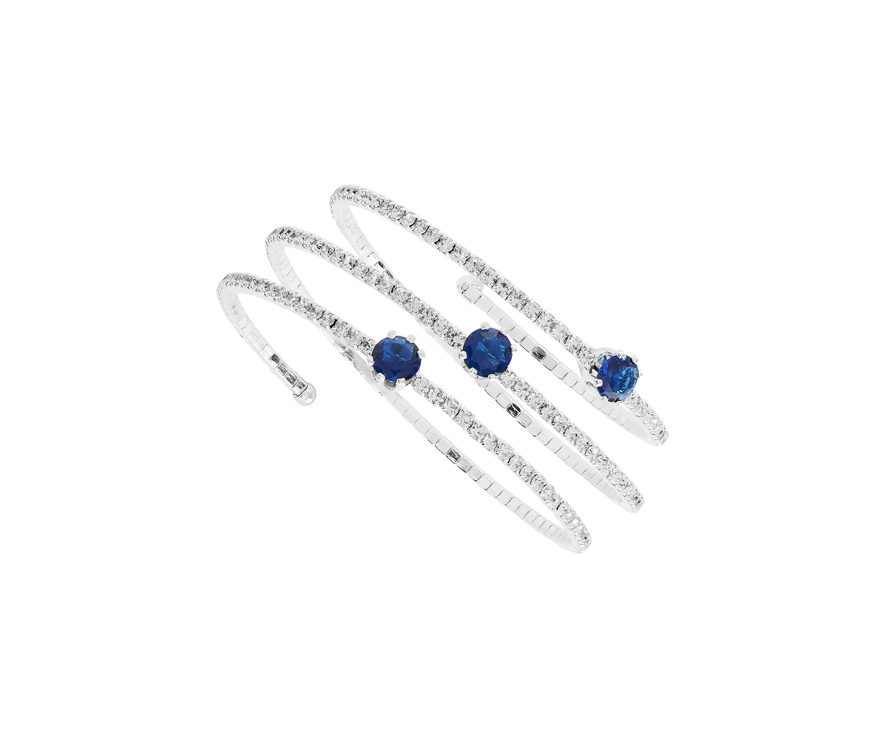 Silver Plated Blue Spinel and Crystal Slinky Wrap Bracelet