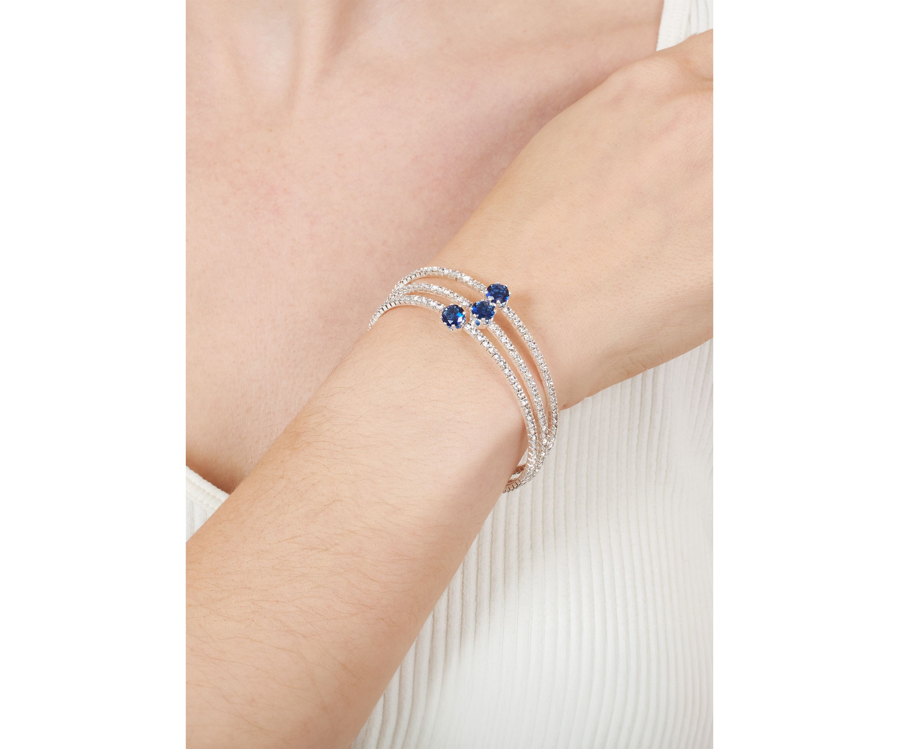 Silver Plated Blue Spinel and Crystal Slinky Wrap Bracelet