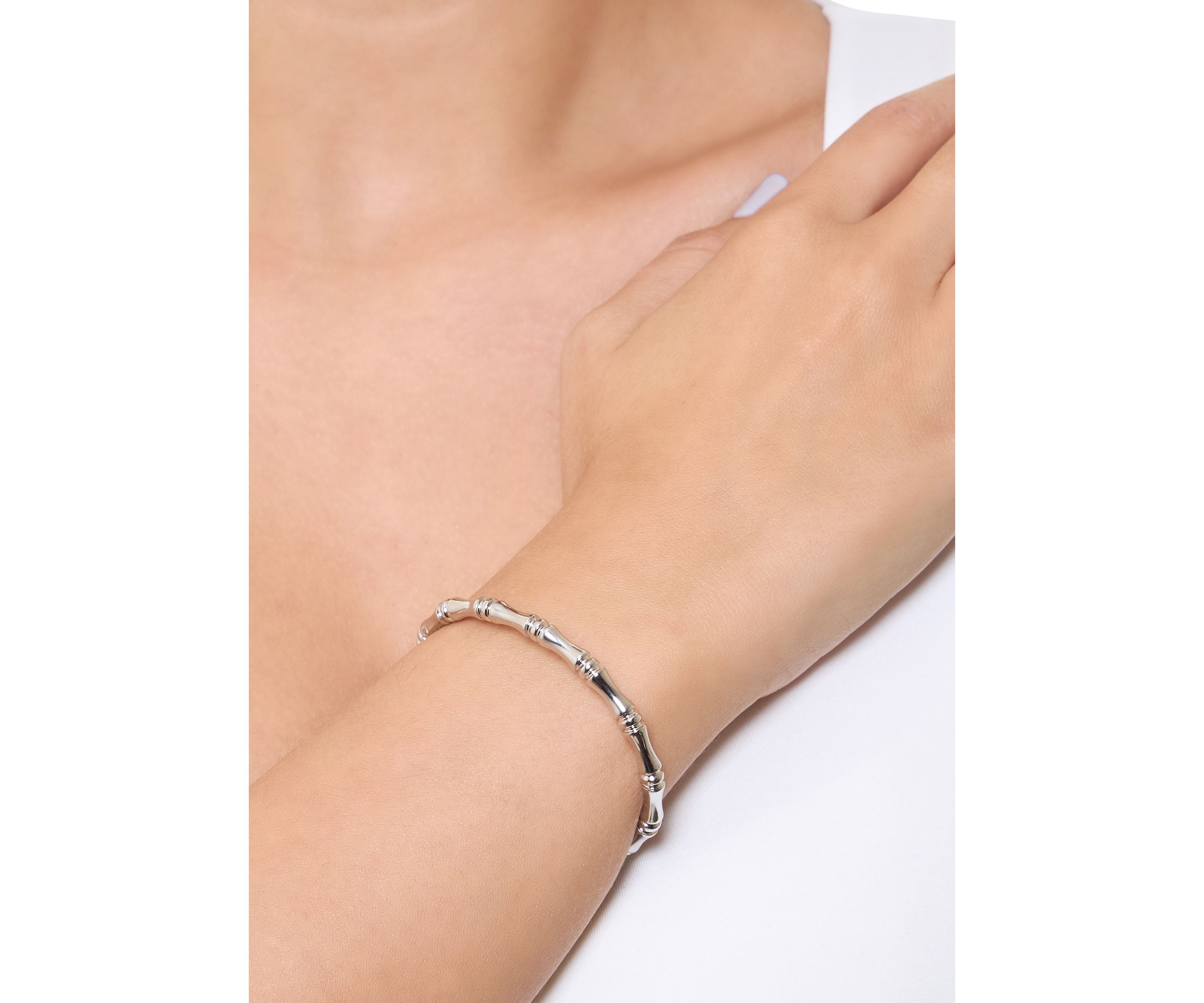 Silver Plated Bamboo Cuff Bangle Bracelet