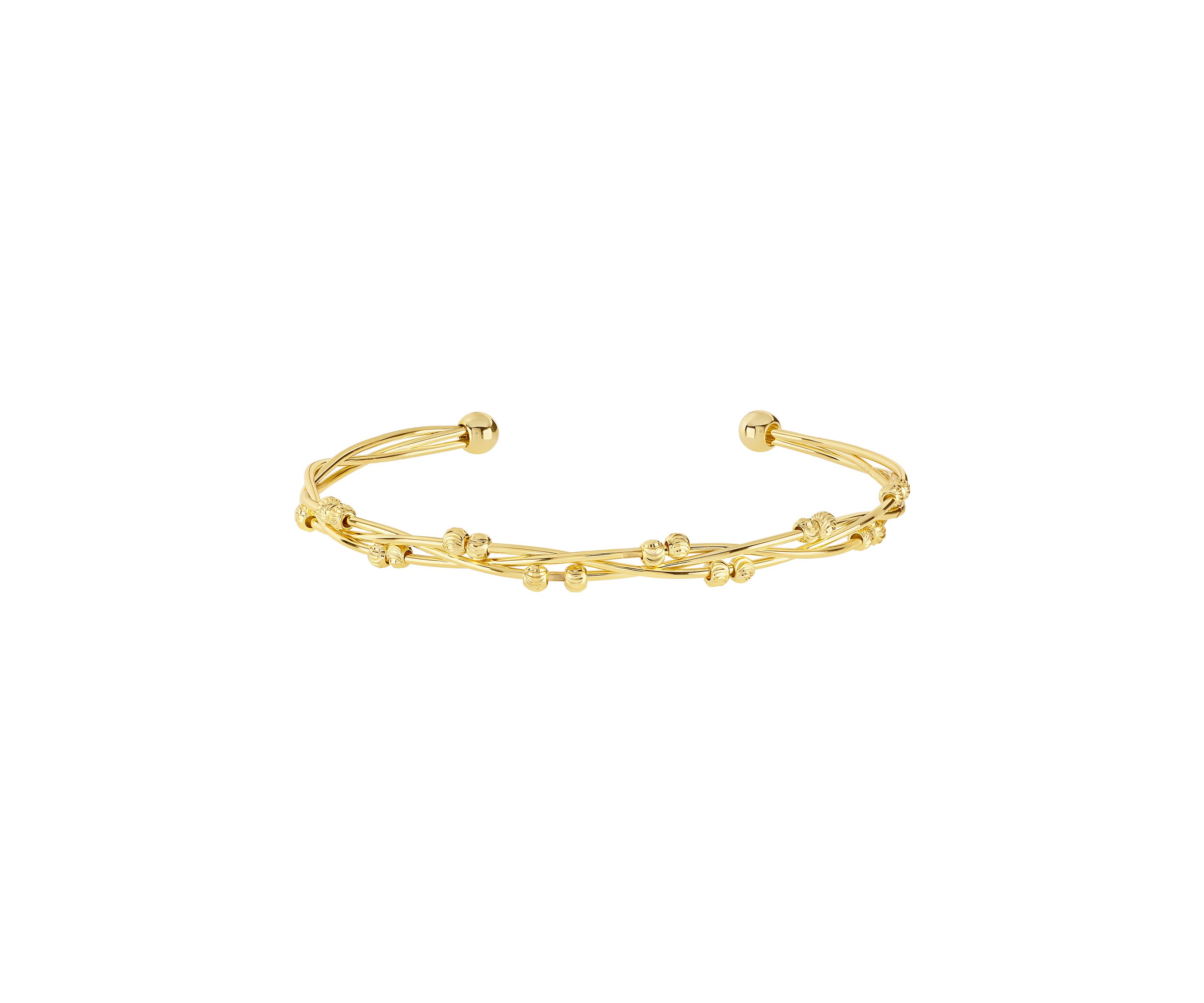 Plated Beaded Twist Endcap Ball Cuff Bracelet