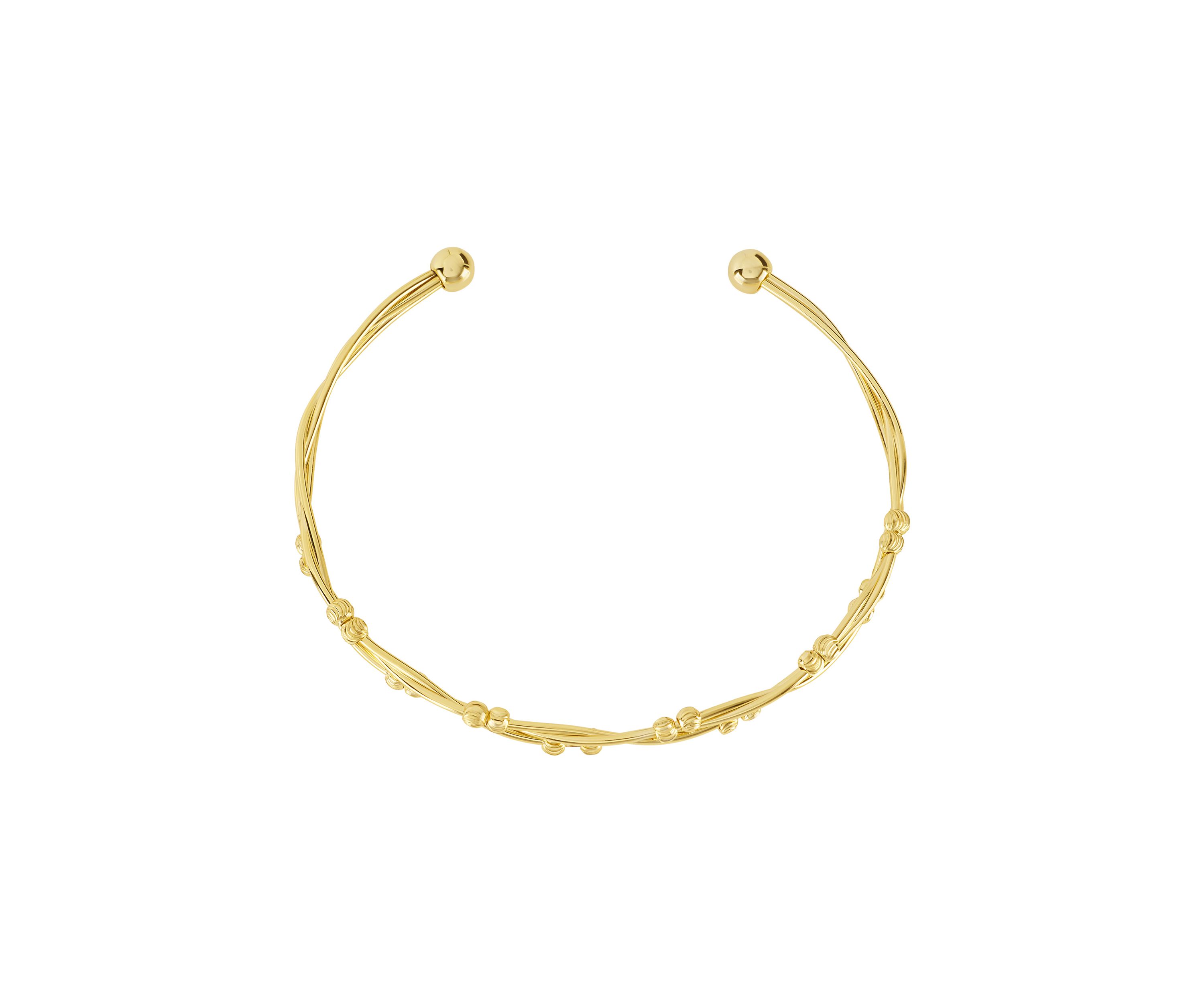 Plated Beaded Twist Endcap Ball Cuff Bracelet