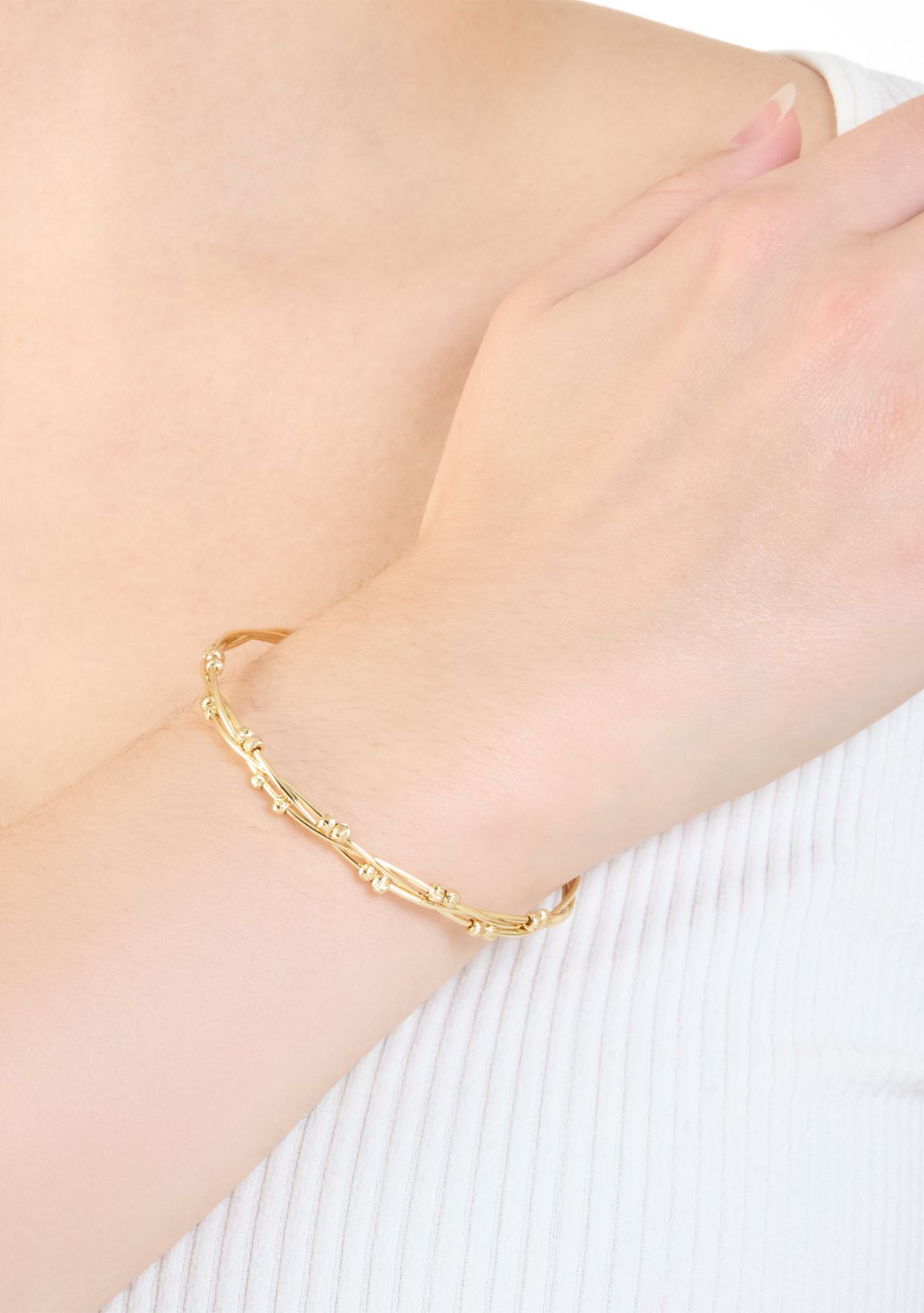 Plated Beaded Twist Endcap Ball Cuff Bracelet