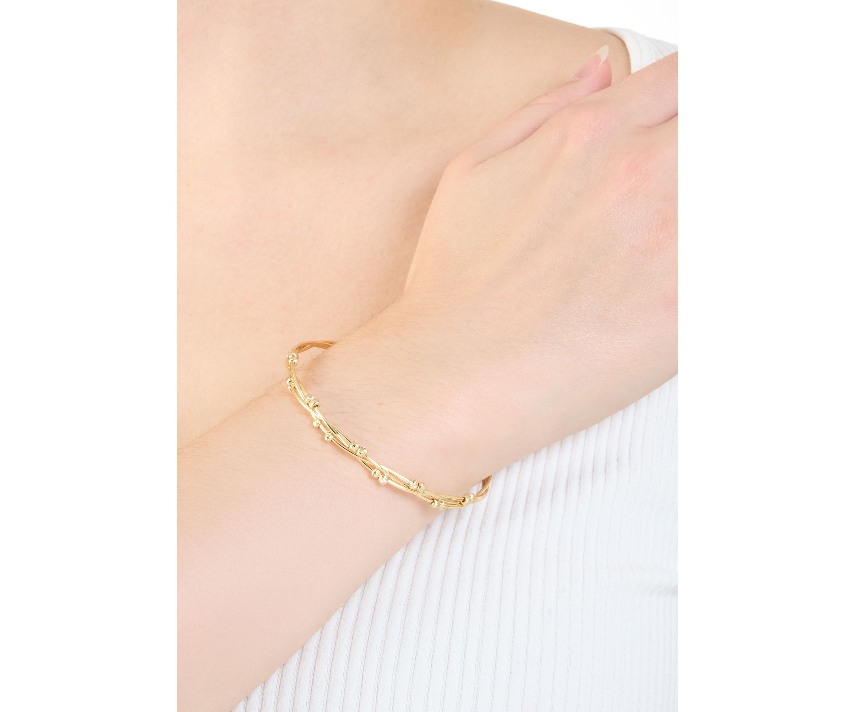 Plated Beaded Twist Endcap Ball Cuff Bracelet