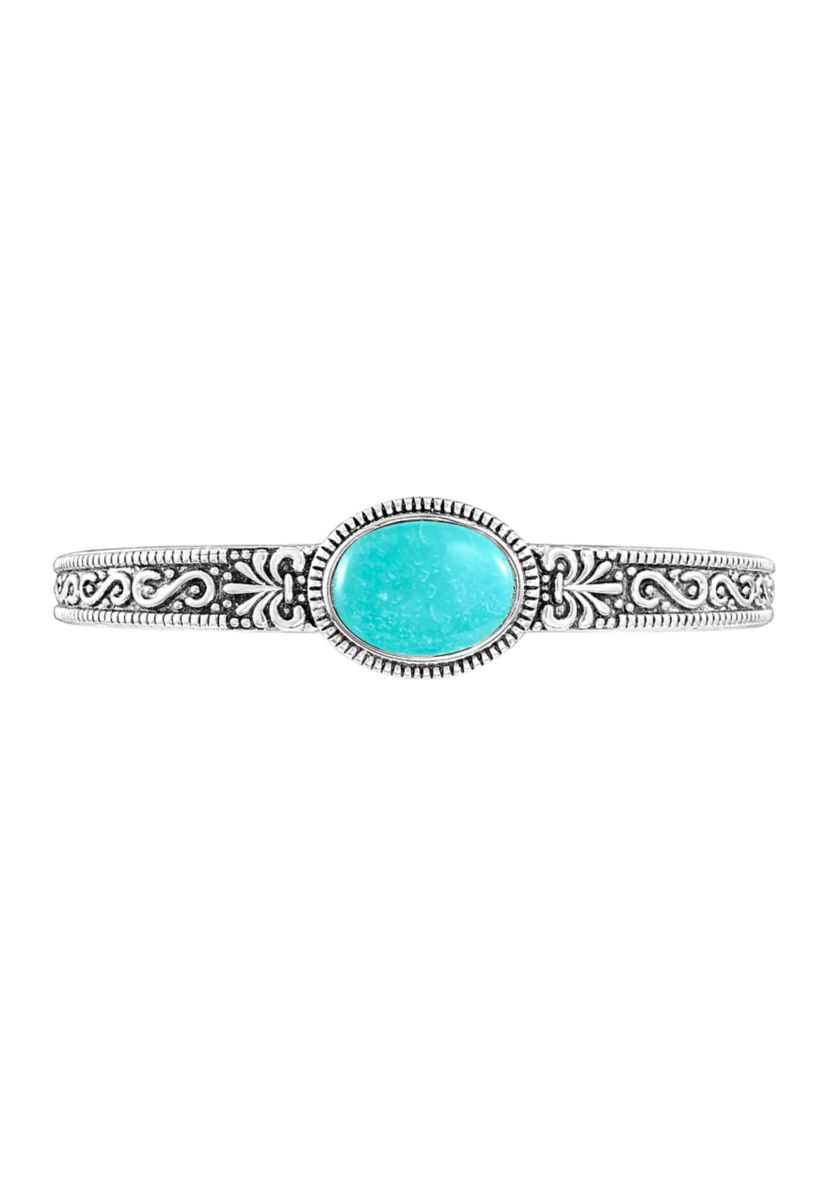 Silver Plated 6" Oval Turquoise Howlite Southwestern Cuff Bracelet