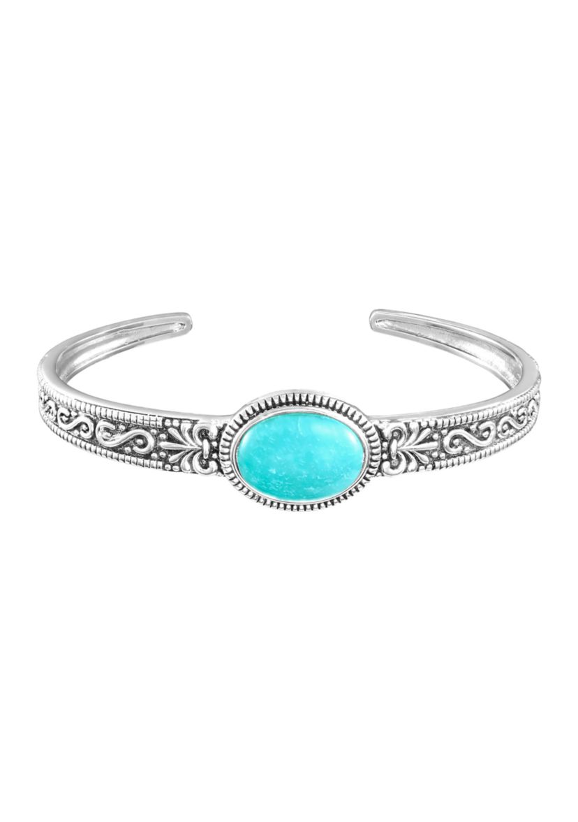 Silver Plated 6" Oval Turquoise Howlite Southwestern Cuff Bracelet