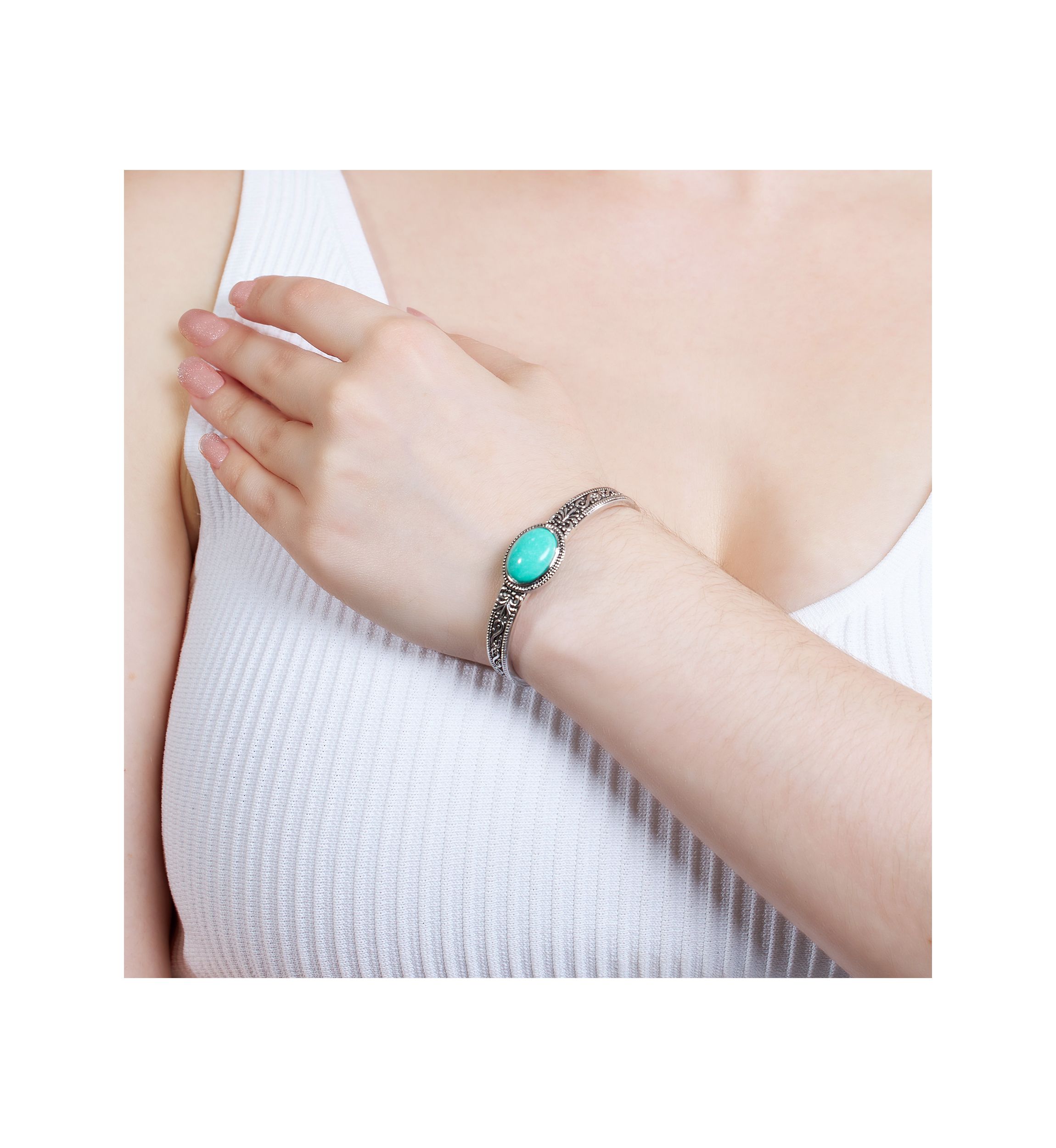 Silver Plated 6" Oval Turquoise Howlite Southwestern Cuff Bracelet