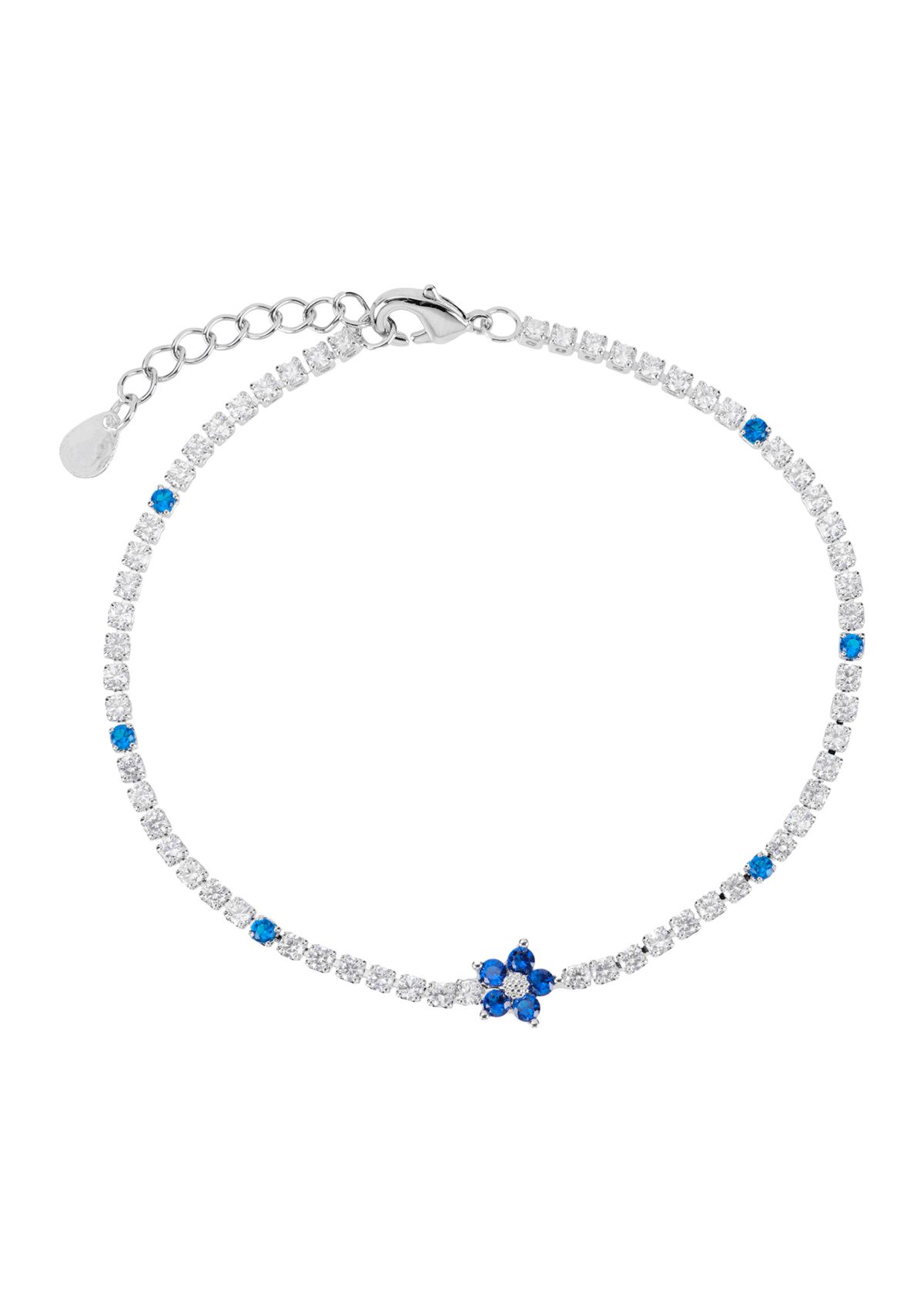 Silver Plated Cubic Zirconia Blue Flower Tennis Bracelet