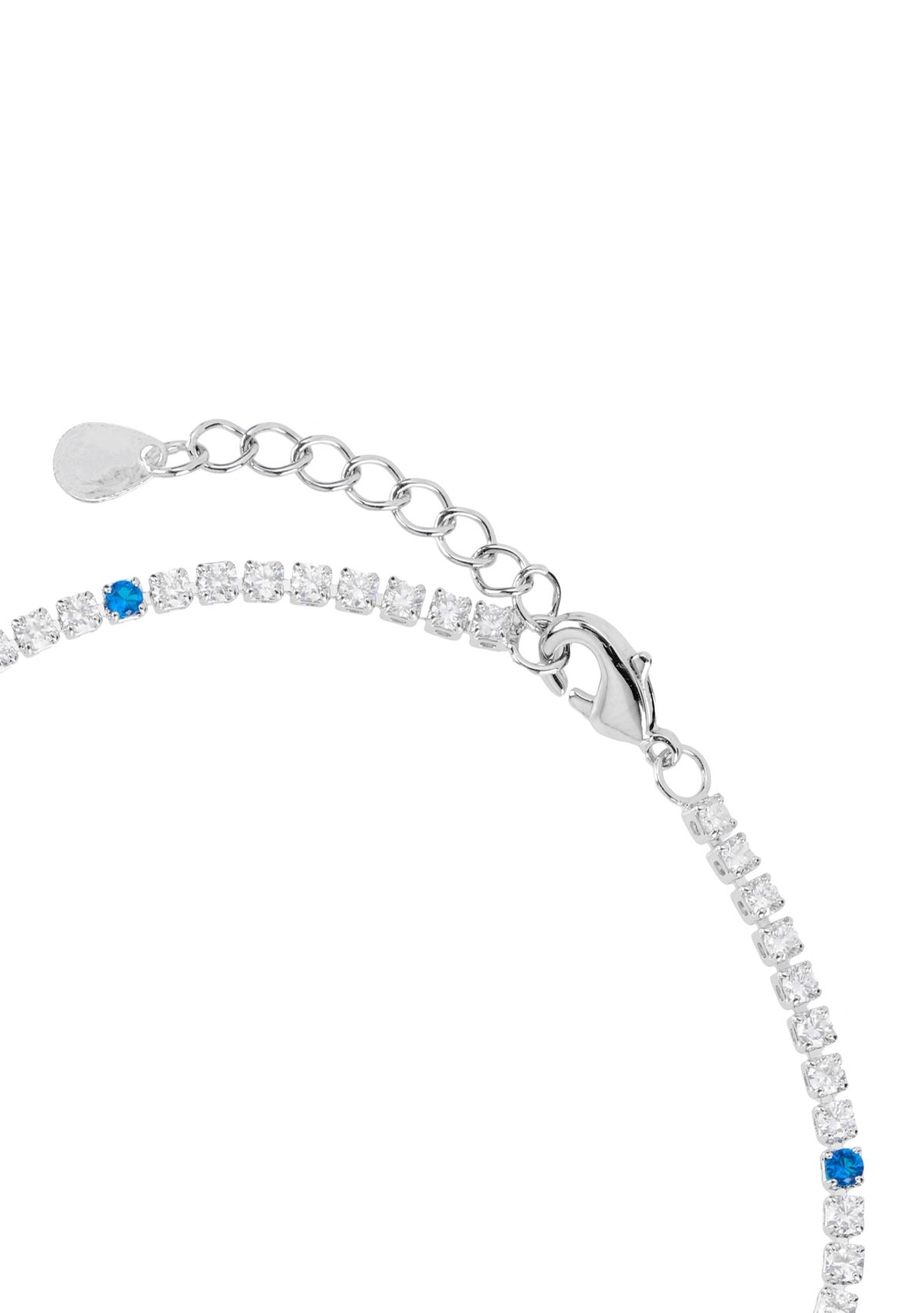 Silver Plated Cubic Zirconia Blue Flower Tennis Bracelet