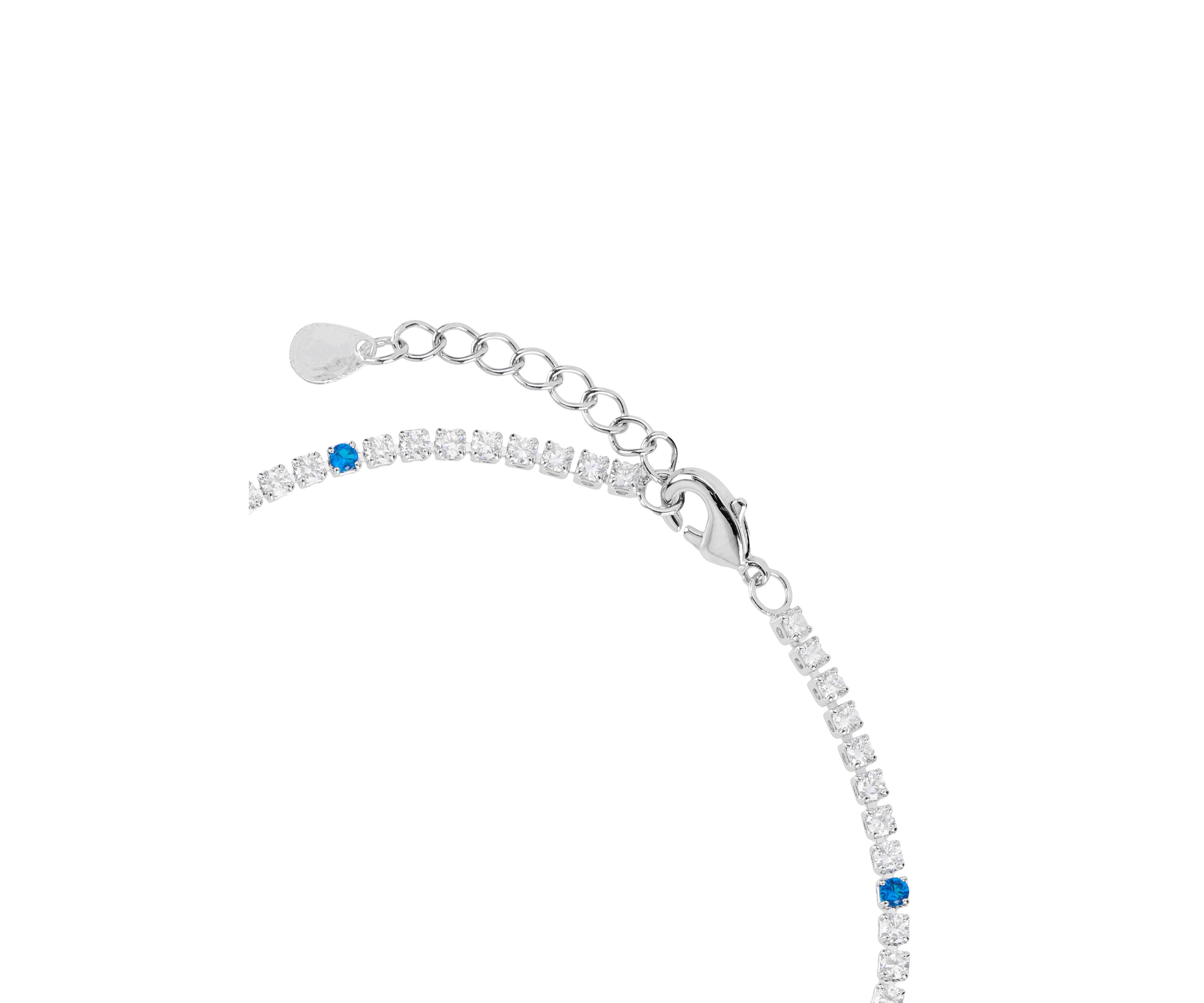 Silver Plated Cubic Zirconia Blue Flower Tennis Bracelet