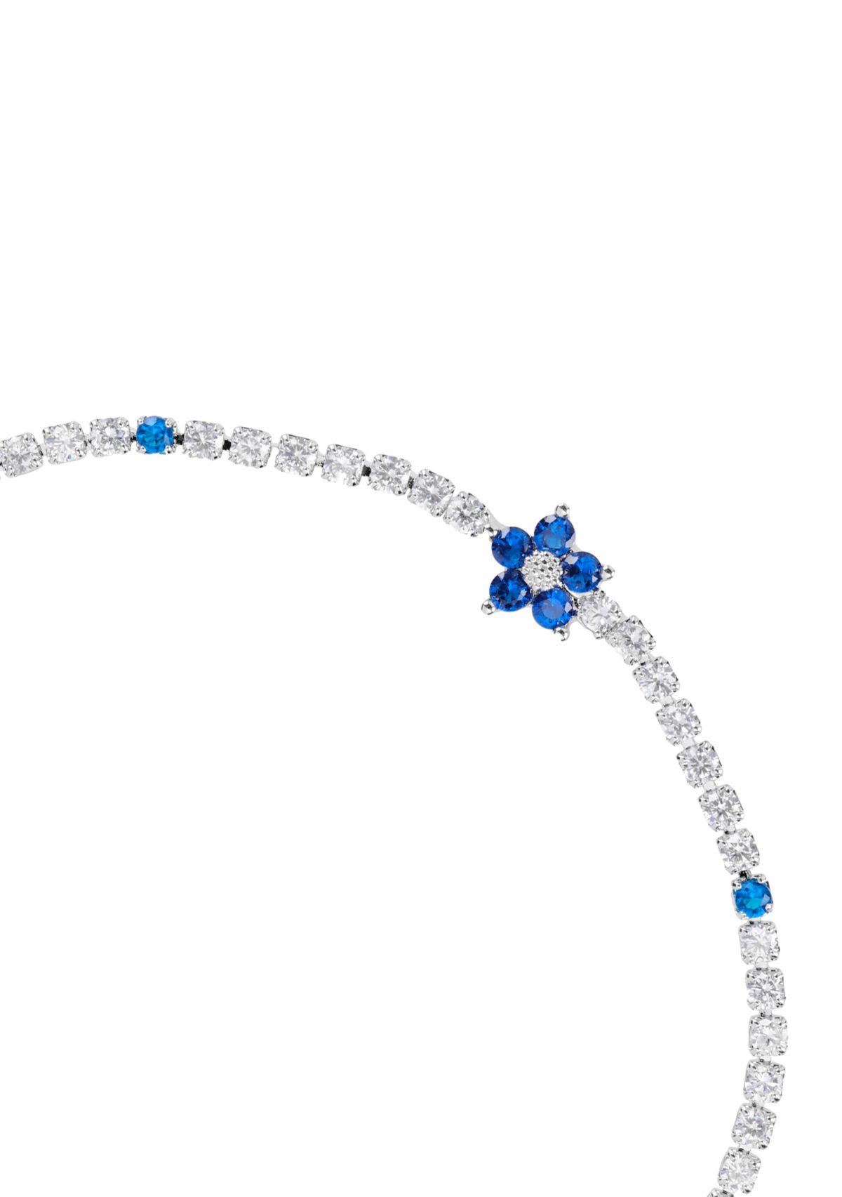 Silver Plated Cubic Zirconia Blue Flower Tennis Bracelet